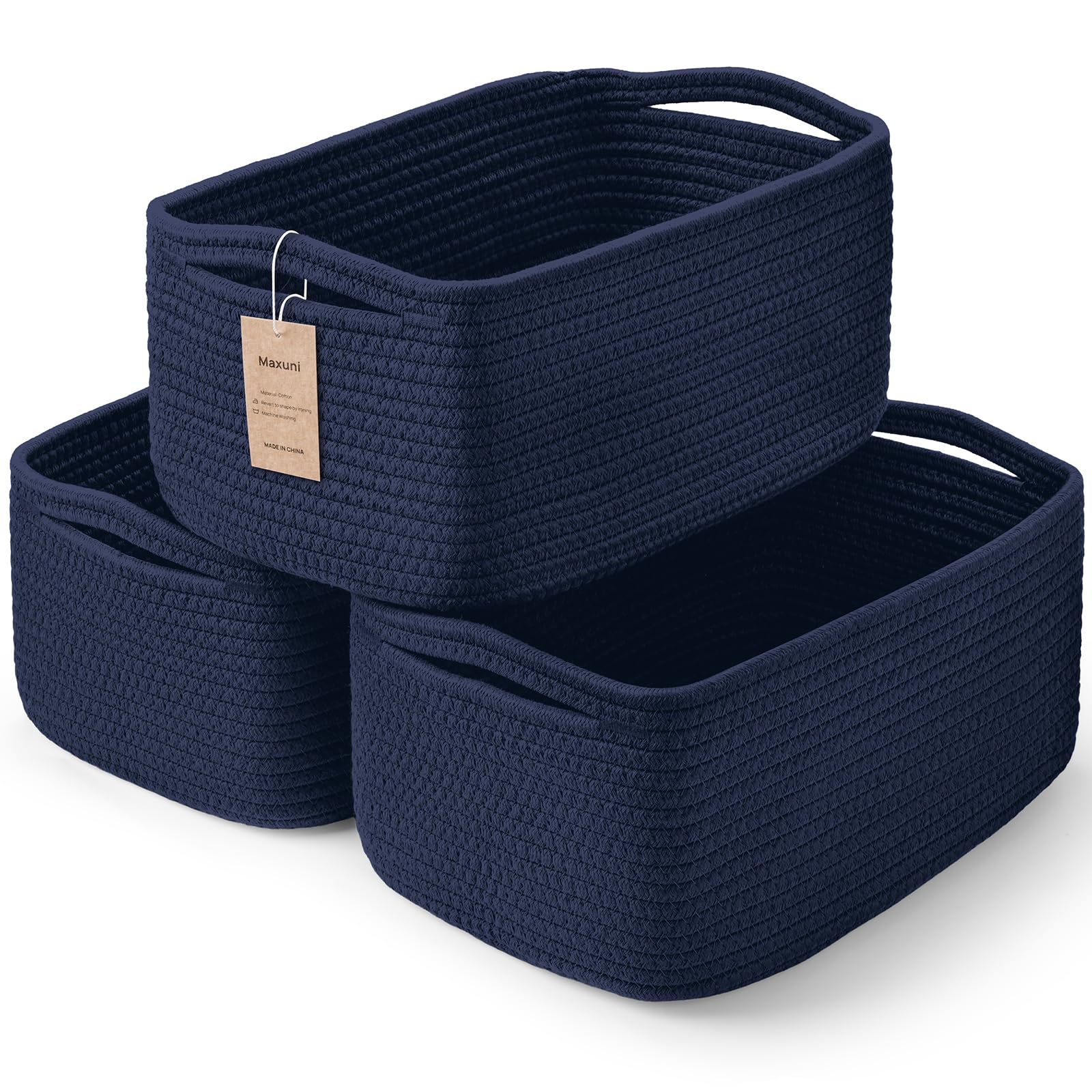3-Pack Small Storage Baskets for Organizing | Woven Shelf Toy Basket | Rope Baskets for Gifts Empty | Closet Organizer Bins with Handles | Cube Decorative Box | 11.8×7.8×5.1” | Mixed brown