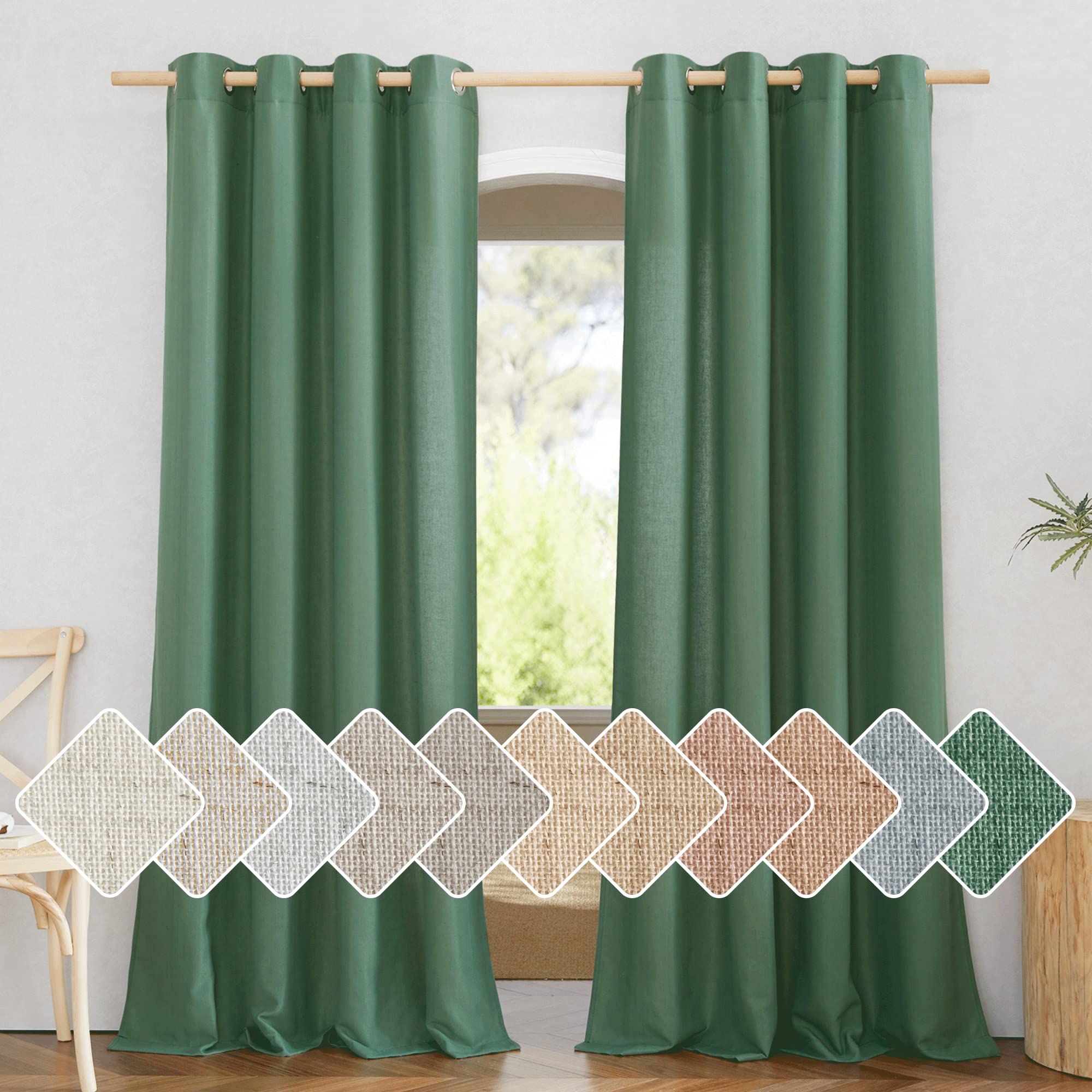 NICETOWN Natural Linen Curtains 84 inch Long 2 Panels Set, Grommet Top Thick Linen Burlap Semi Sheer Vertical Drapes Privacy Assured with Light Filtering for Bedroom/Living Room, W55 x L84