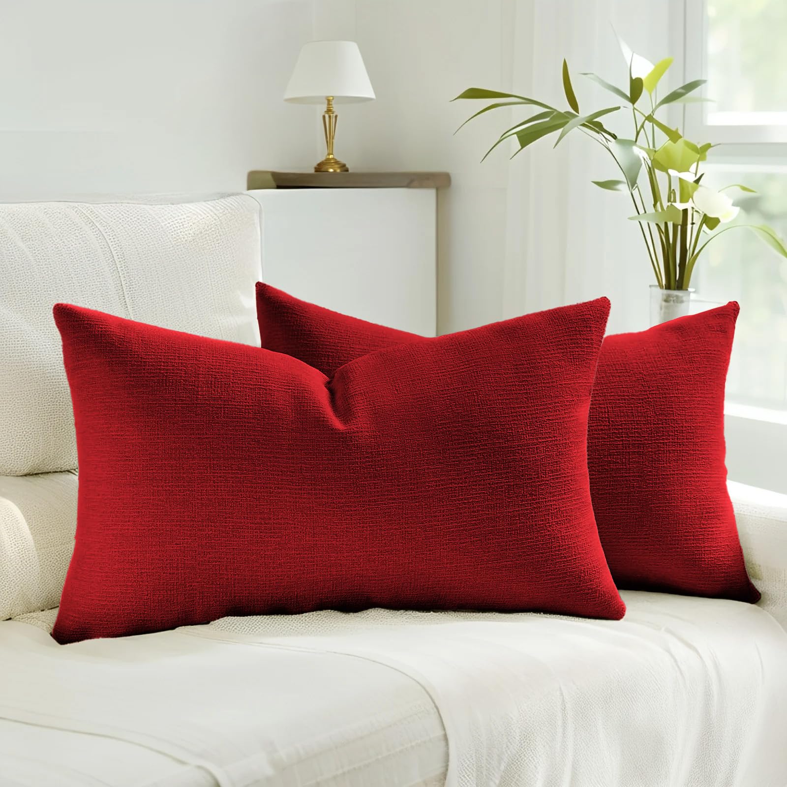 HAUSSY Pack of 2 Linen Pillow Covers 18x18 Inch, Decorative Throw Pillows Soft Boho Neutral Cushion Covers Home Decor Modern Soild Pillow Cases for Couch Living Room Sofa Bed, Coffee (Covers Only)