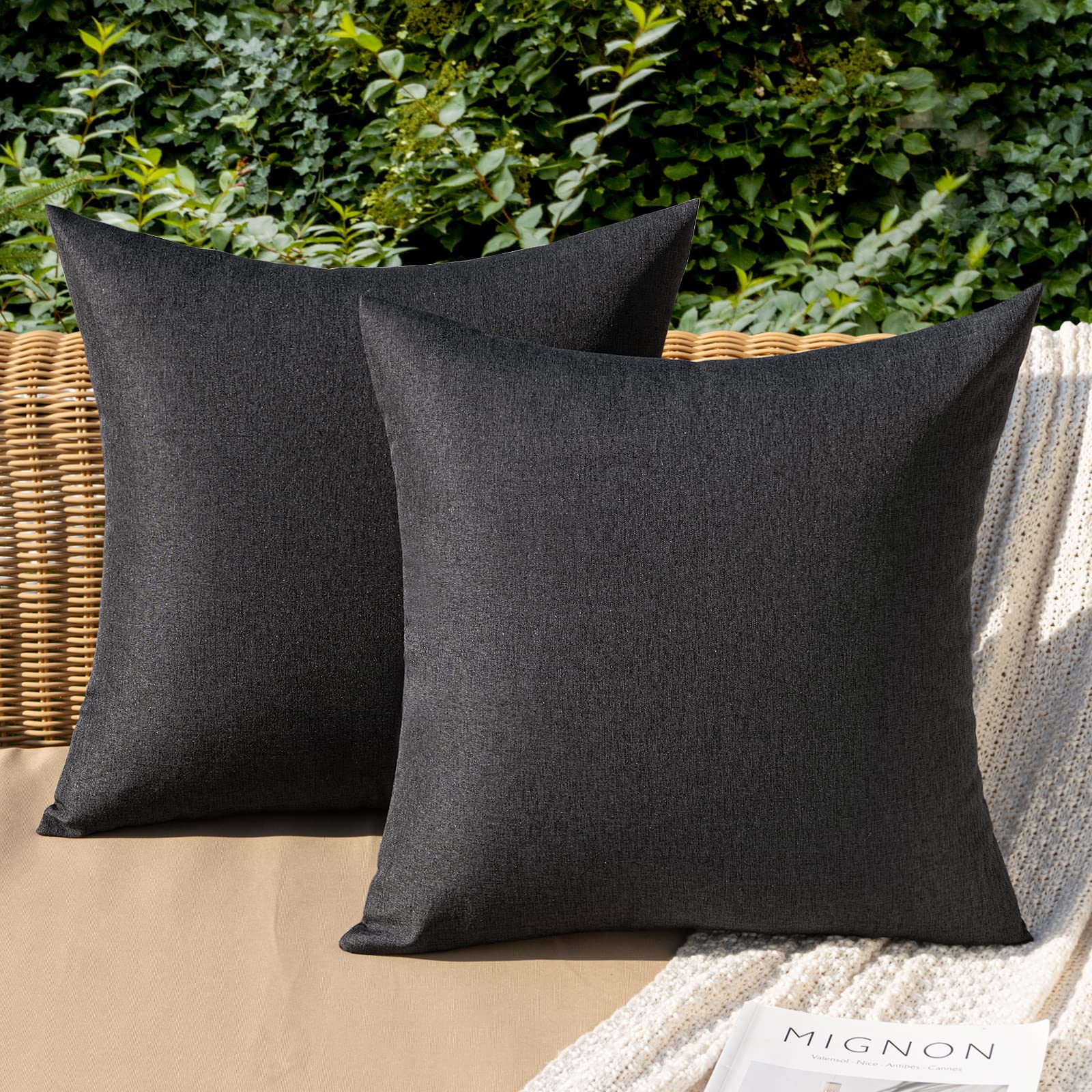 MIULEE Pack of 2 Decorative Outdoor Solid Waterproof Throw Pillow Covers Faux Linen Garden Farmhouse Cushion Cases for Patio Tent Balcony Couch Sofa 18x18 Inch Beige
