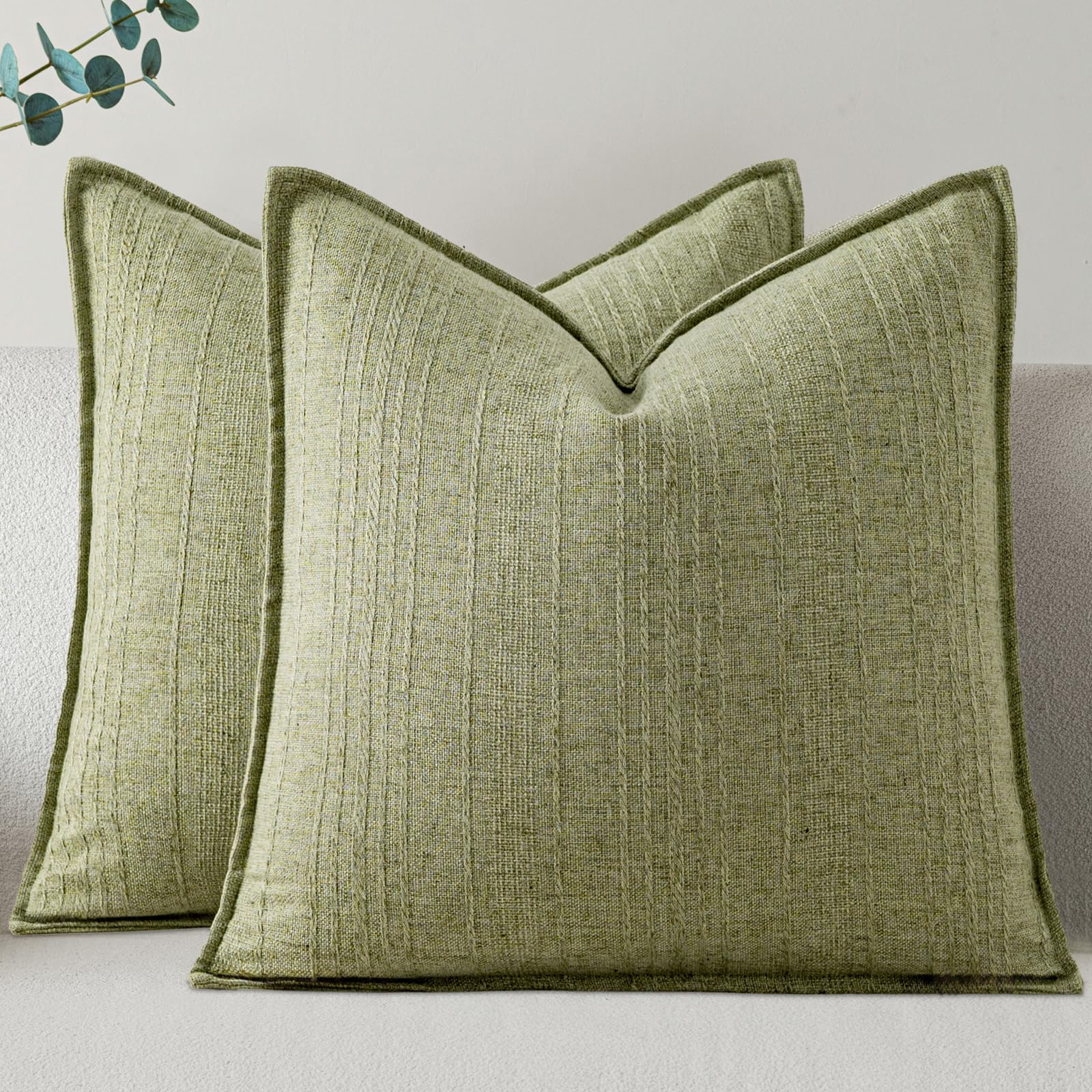 a moment Linen Pillow Covers Set of 2,Boho Farmhouse Throw Pillowcases Neutral Textured Decorative Covers for Couch Sofa Bed, Soft Linen Blend Accent Case Cushion Living Room Home Decor 20"x12"Khaki