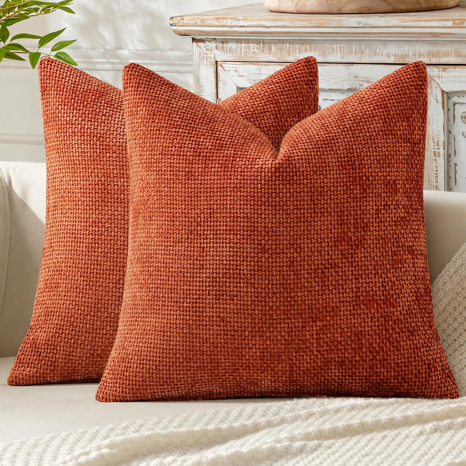 MIULEE Pack of 2 Couch Throw Pillow Covers 18x18 Inch Neutral Beige Modern Boho Accent Decorative Pillow Covers Soft Chenille Farmhouse Cushion Covers for Home Decor Bed Sofa Living Room