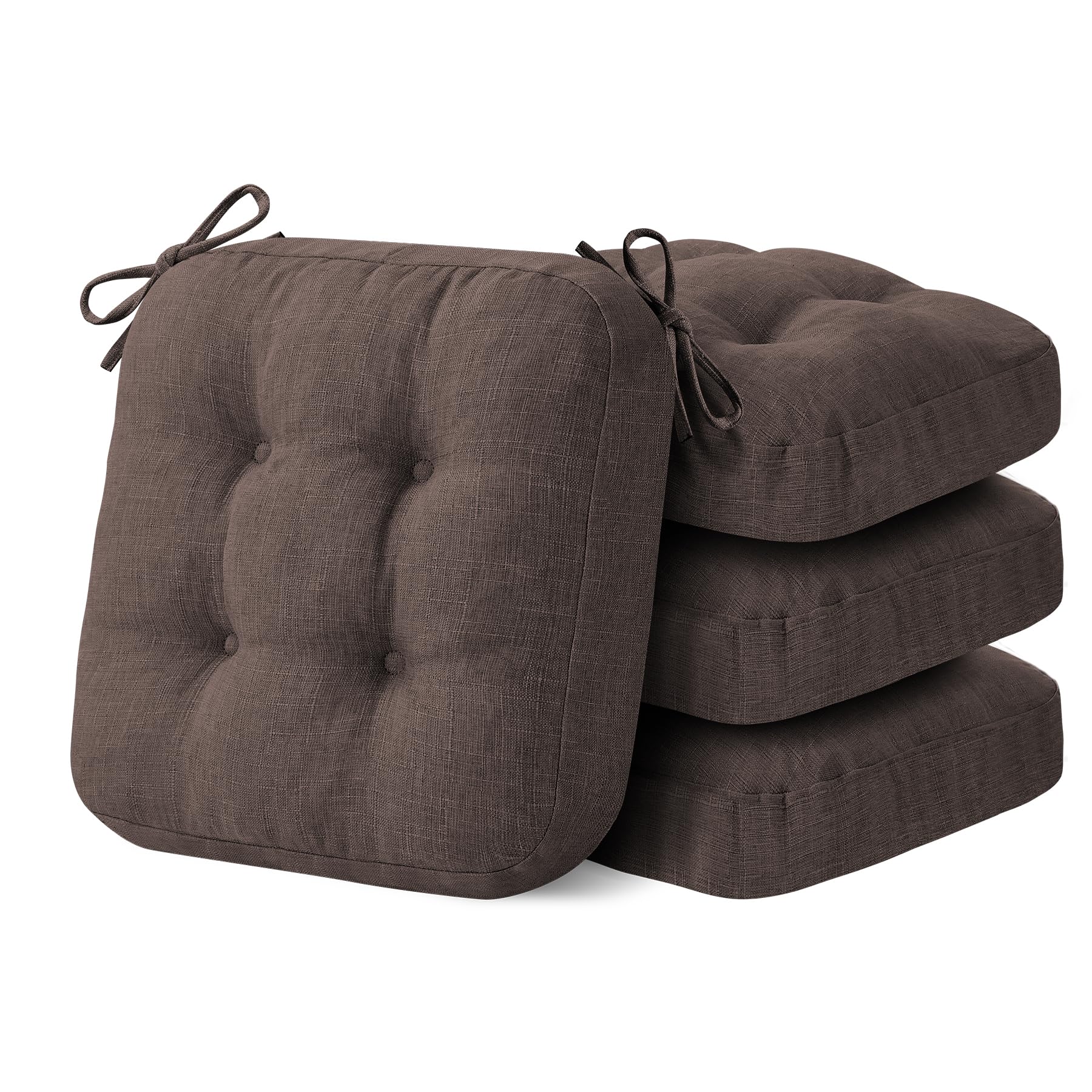 IASEAHK Chair Cushions for Dining Chairs, Dining Chair Cushions, Tufted Indoor Chair Pads with Ties & Non Slip Backing, Seat Cushions for Kitchen Chairs 16.5” x 16.5” x 3.5”, Set of 2, Beige
