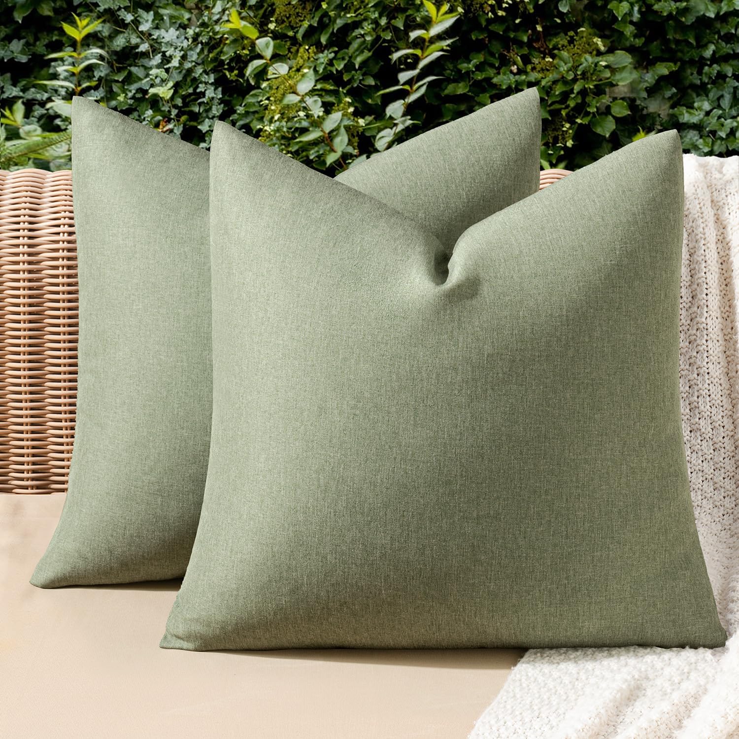 MIULEE Pack of 2 Decorative Outdoor Solid Waterproof Throw Pillow Covers Faux Linen Garden Farmhouse Cushion Cases for Patio Tent Balcony Couch Sofa 18x18 Inch Beige