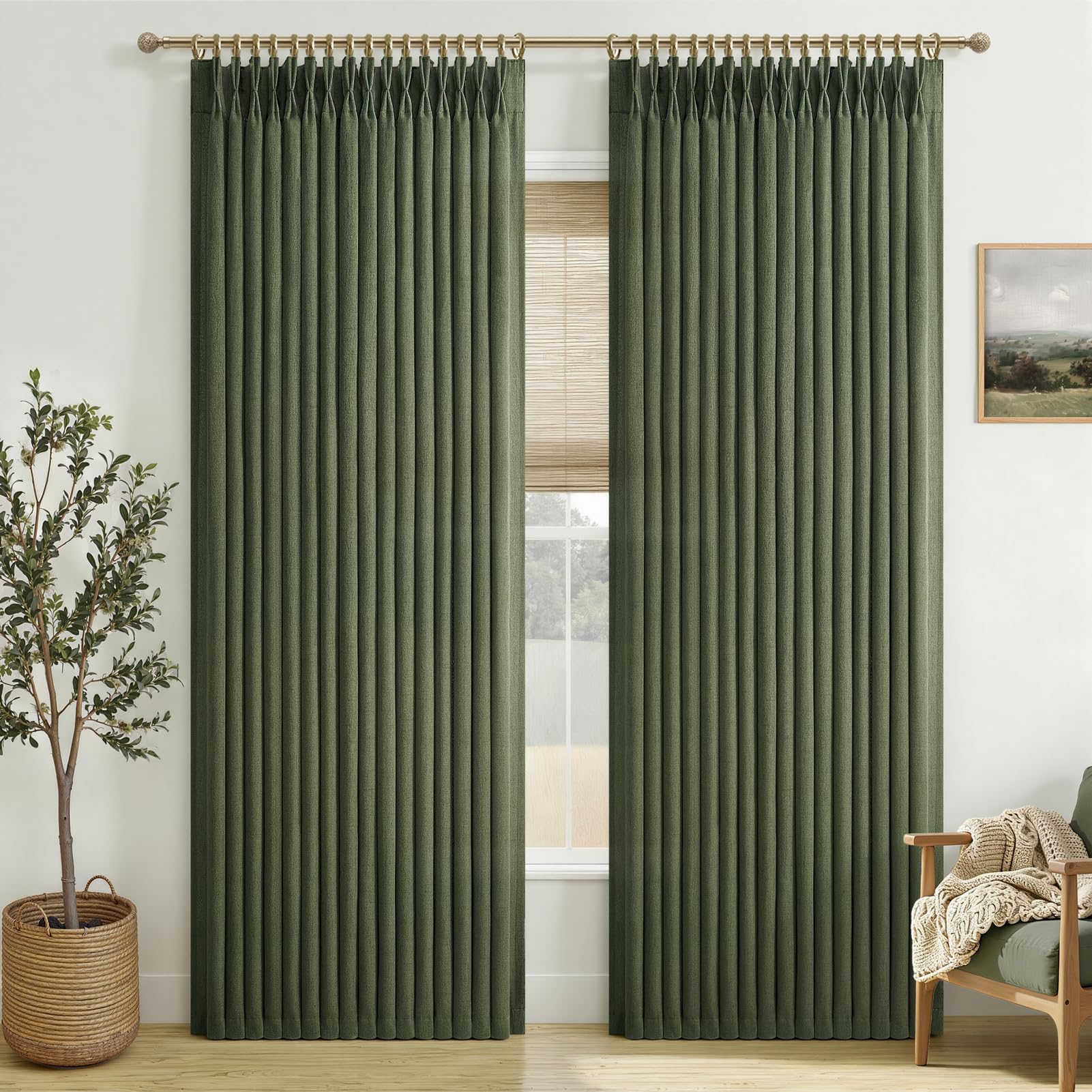 Pinch Pleated Linen 50 Inch Wide Curtains 96 Inches Long for Living Room, Memory Trained Pleat Boho Semi Sheer Birch Light Filtering Privacy Drapes 50x96 Inch Length 2 Panels Set Curtain Cream Ivory