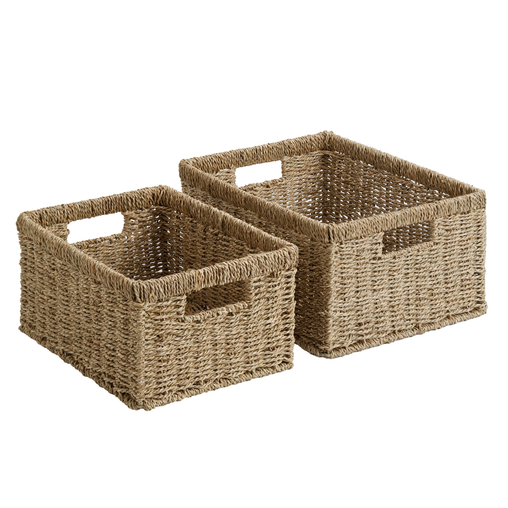 StorageWorks Wicker Basket, Baskets for Organizing, Storage Basket with Built-in Handles, Water Hyacinth Shelves (Medium 2-Pack, Natural Hyacinth)