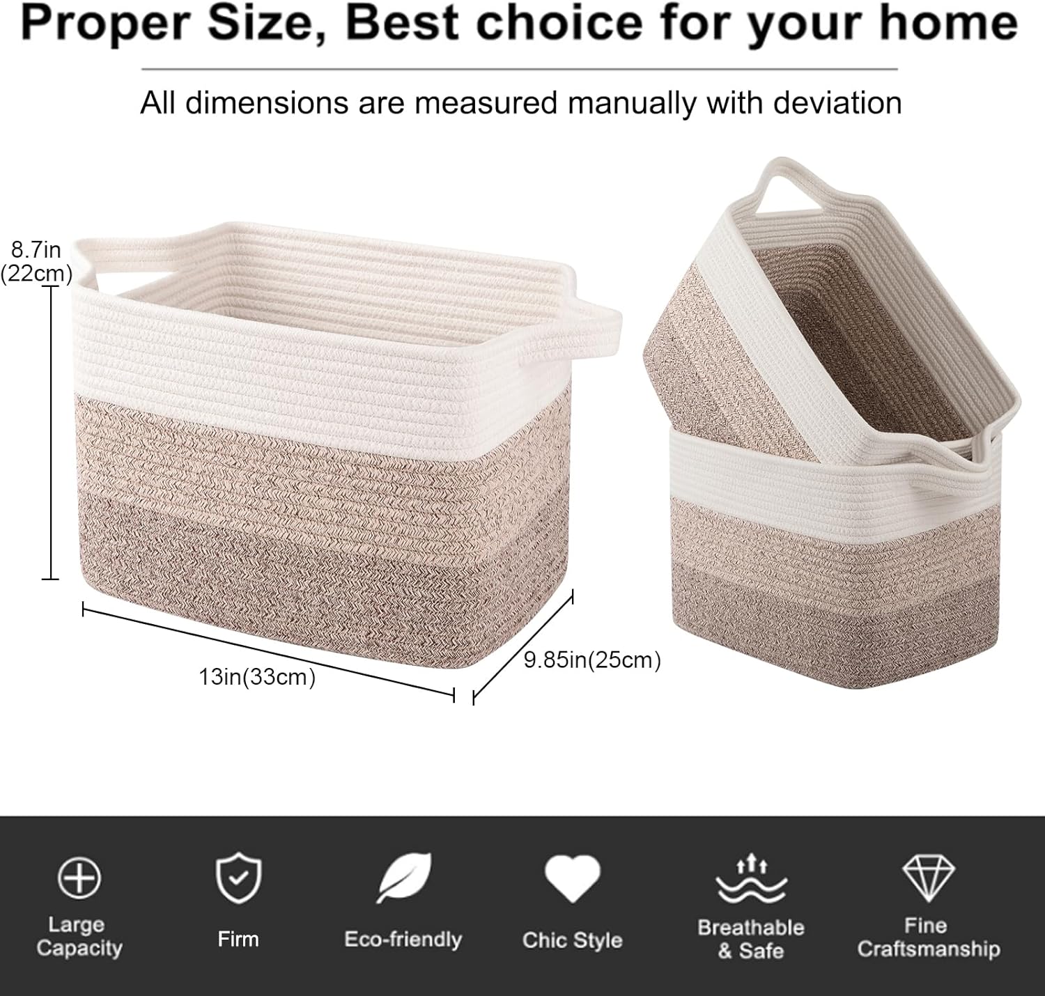 OIAHOMY Storage Basket, Woven Baskets for Storage, Cotton Rope Basket for toys,Towel Baskets for Bathroom - Pack of 3, Gradient Yellow