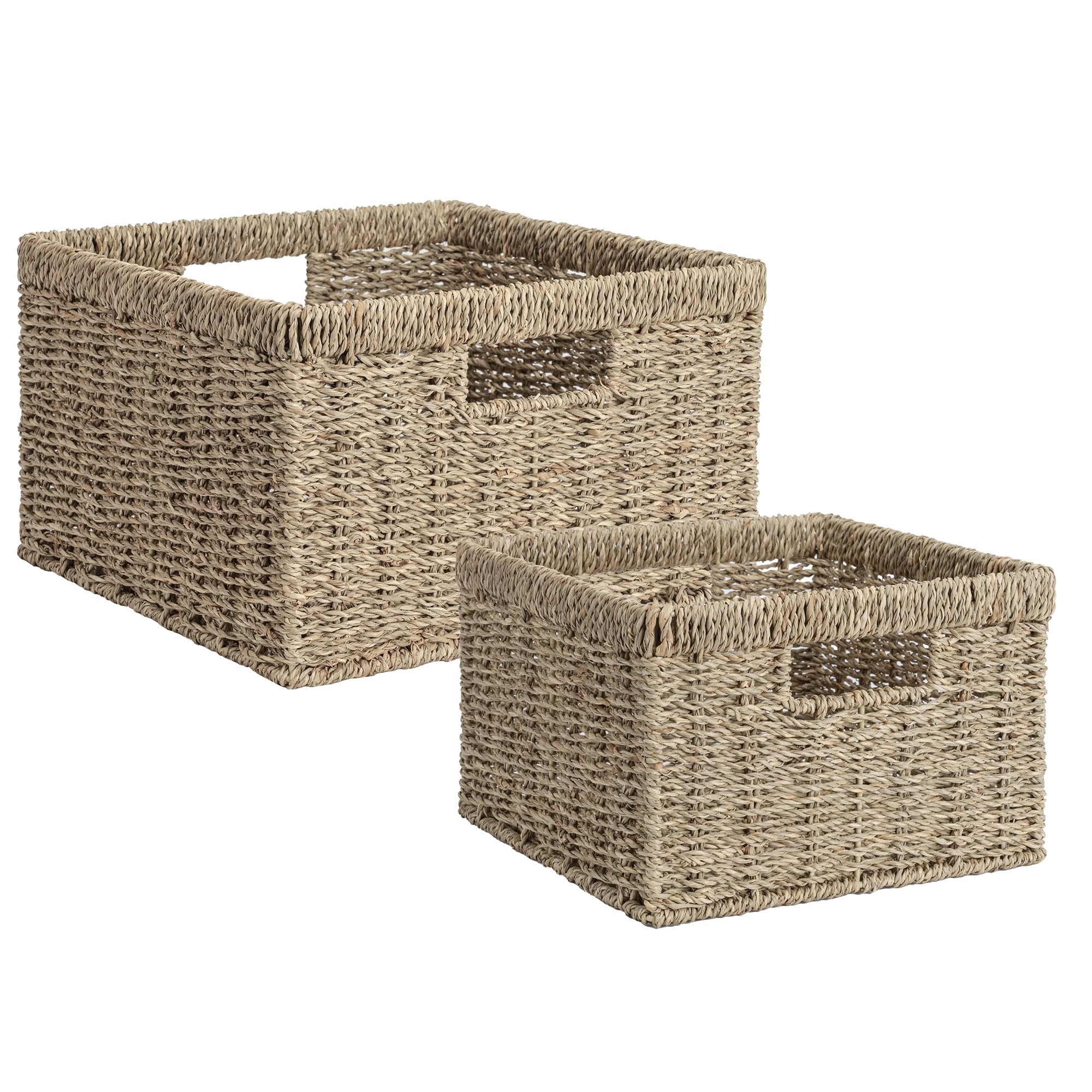StorageWorks Wicker Basket, Baskets for Organizing, Storage Basket with Built-in Handles, Water Hyacinth Shelves (Medium 2-Pack, Natural Hyacinth)