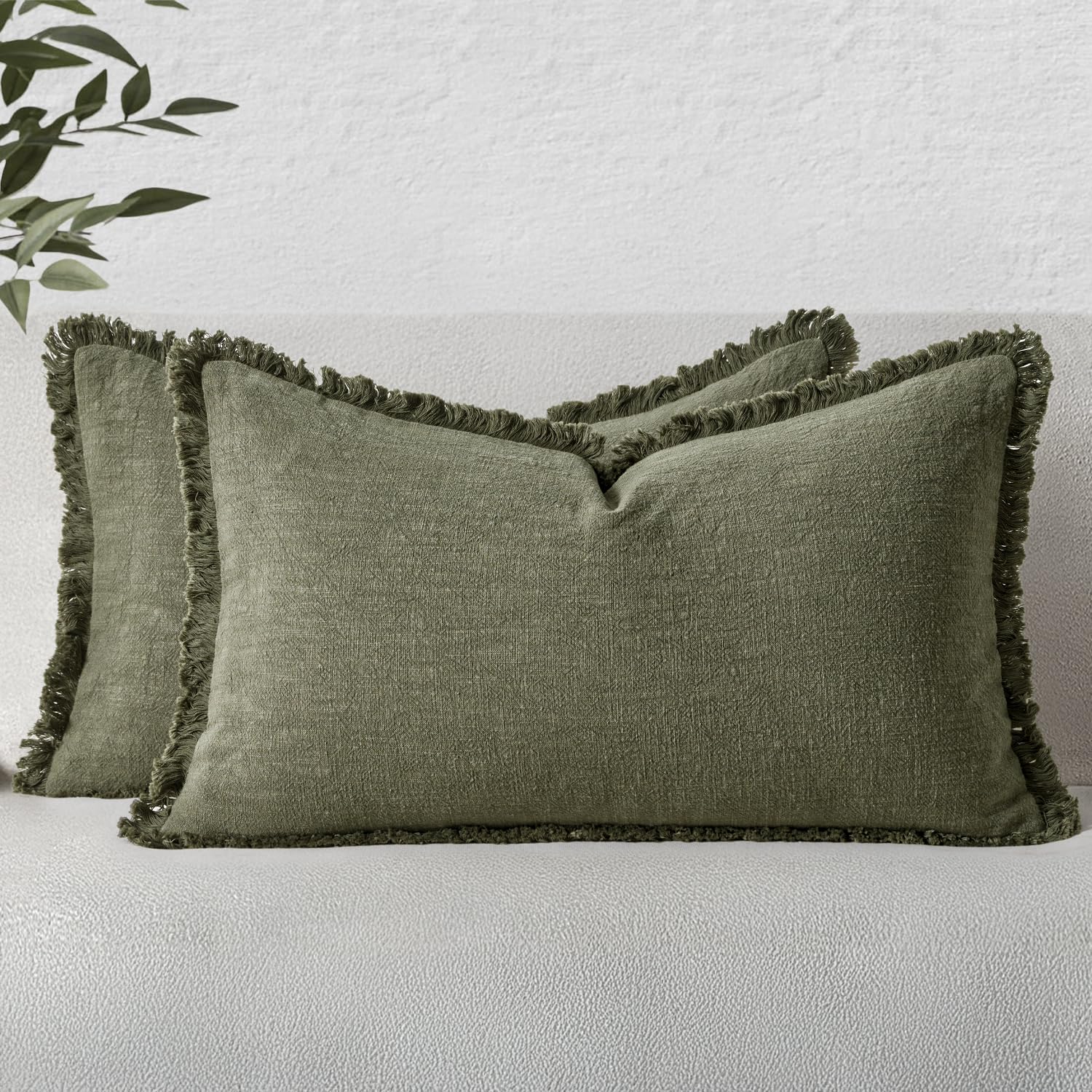 MIULEE Decorative Throw Pillow Covers Neutral Linen Fringe Throw Pillows Set of 2 Natural Beige Boho Farmhouse Cushion Cases with Tassels for Couch Sofa Bed Living Room Spring Decor 18x18 Inch