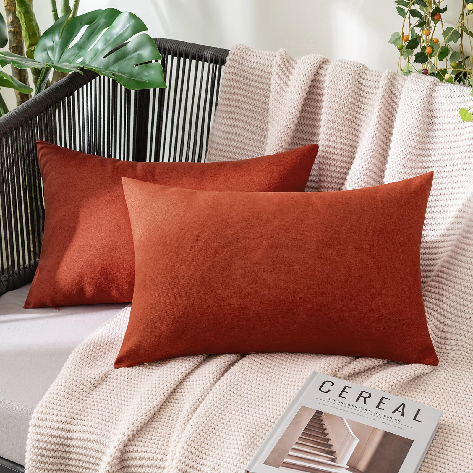 MIULEE Pack of 2 Decorative Outdoor Solid Waterproof Throw Pillow Covers Faux Linen Garden Farmhouse Cushion Cases for Patio Tent Balcony Couch Sofa 18x18 Inch Beige
