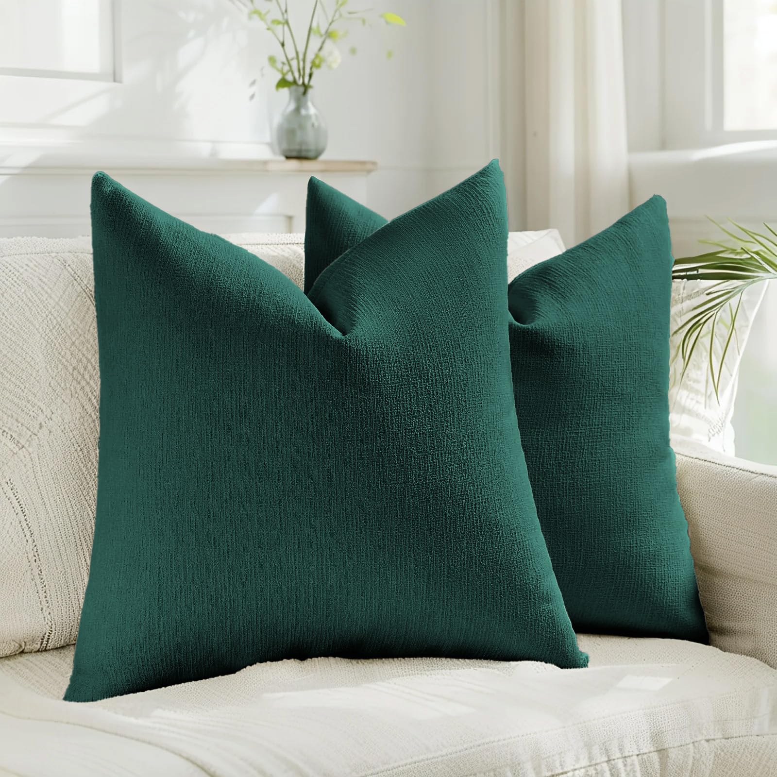 HAUSSY Pack of 2 Linen Pillow Covers 18x18 Inch, Decorative Throw Pillows Soft Boho Neutral Cushion Covers Home Decor Modern Soild Pillow Cases for Couch Living Room Sofa Bed, Coffee (Covers Only)