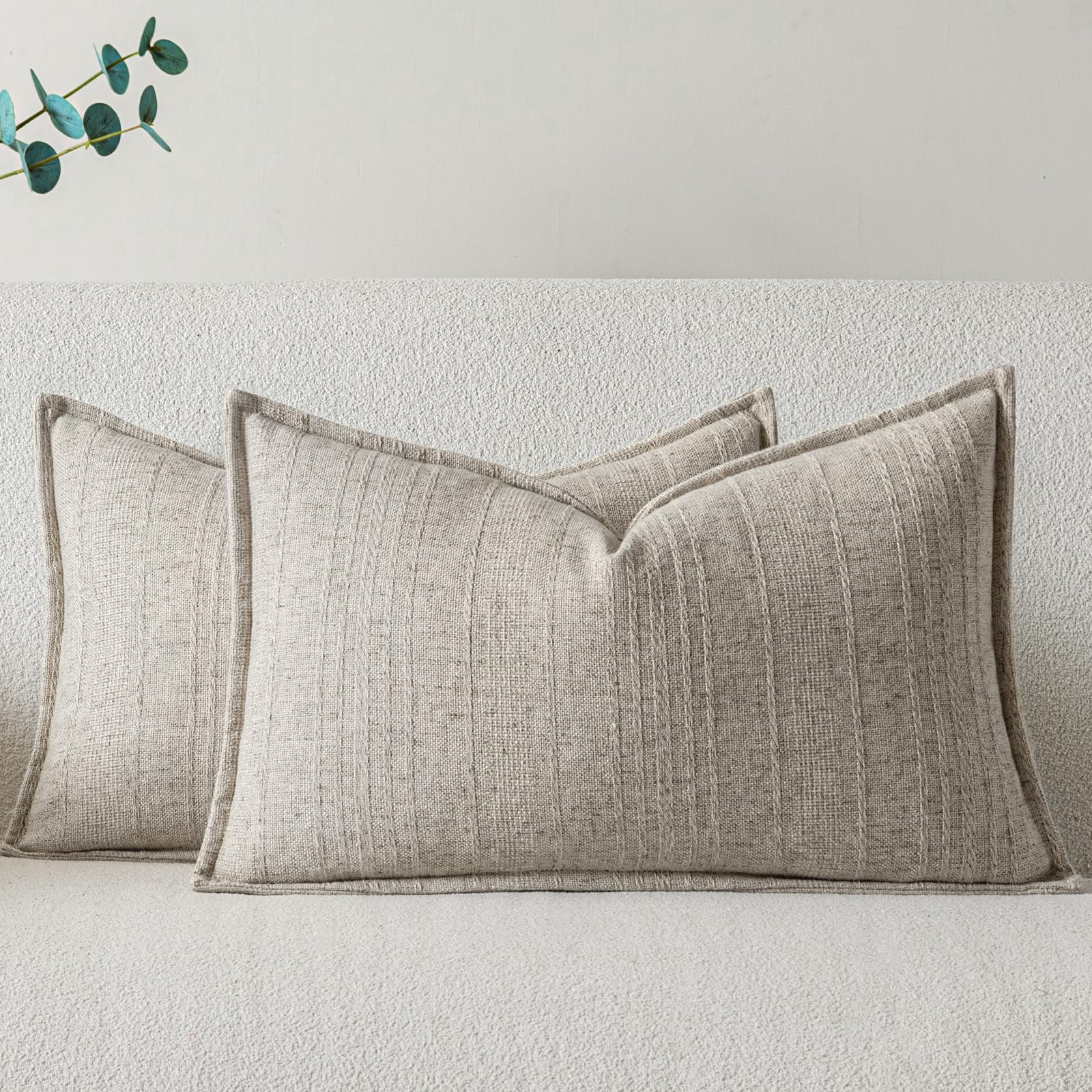 a moment Linen Pillow Covers Set of 2,Boho Farmhouse Throw Pillowcases Neutral Textured Decorative Covers for Couch Sofa Bed, Soft Linen Blend Accent Case Cushion Living Room Home Decor 20"x12"Khaki
