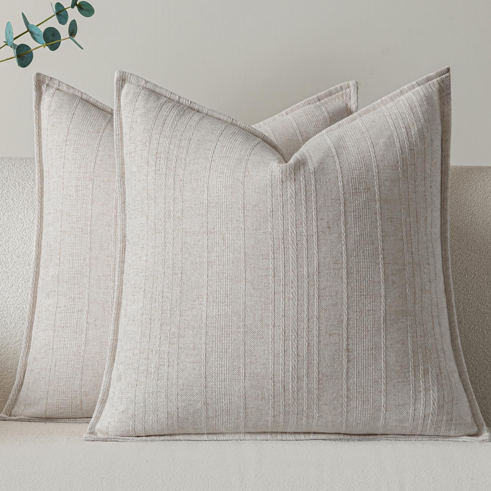 a moment Linen Pillow Covers Set of 2,Boho Farmhouse Throw Pillowcases Neutral Textured Decorative Covers for Couch Sofa Bed, Soft Linen Blend Accent Case Cushion Living Room Home Decor 20"x12"Khaki