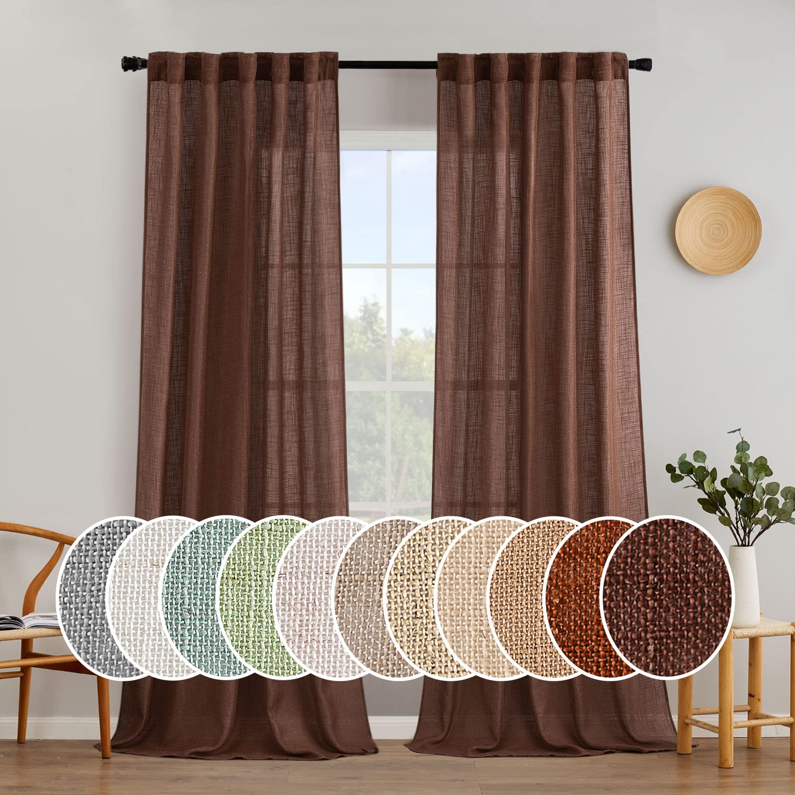MIULEE Natural White Linen Curtains 84 Inch Long for Bedroom Living Room, Soft Thick Linen Textured Window Drapes Semi Sheer Light Filtering Rod Pocket Back Tab Neutral Farmhouse Cream Ivory 2 Panels