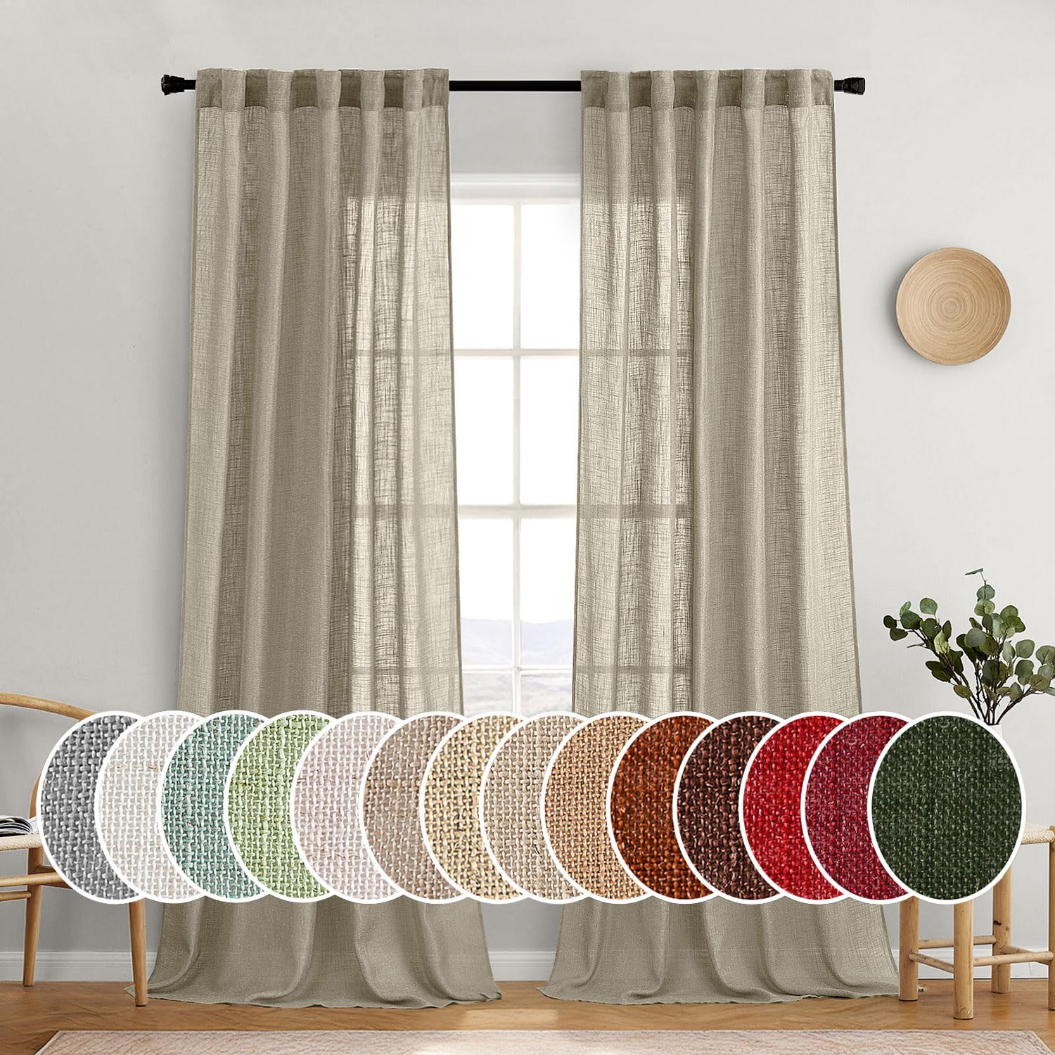 MIULEE Natural White Linen Curtains 84 Inch Long for Bedroom Living Room, Soft Thick Linen Textured Window Drapes Semi Sheer Light Filtering Rod Pocket Back Tab Neutral Farmhouse Cream Ivory 2 Panels