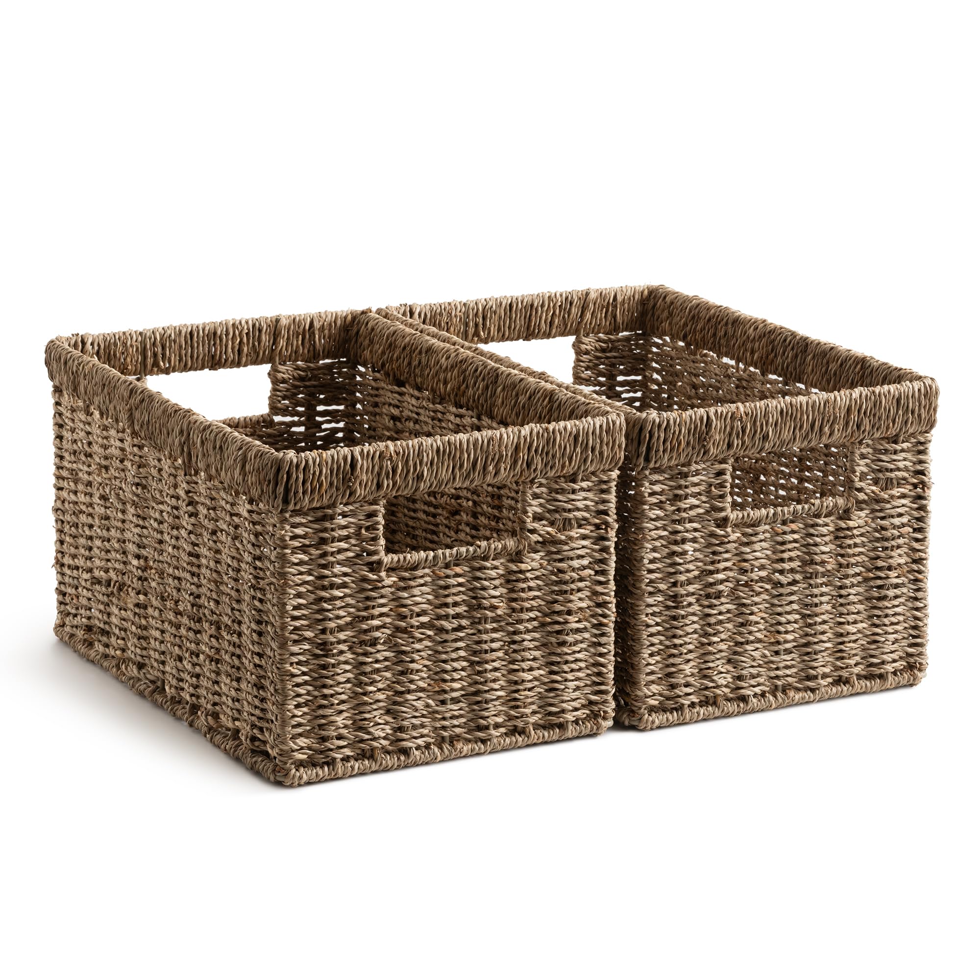 StorageWorks Wicker Basket, Baskets for Organizing, Storage Basket with Built-in Handles, Water Hyacinth Shelves (Medium 2-Pack, Natural Hyacinth)