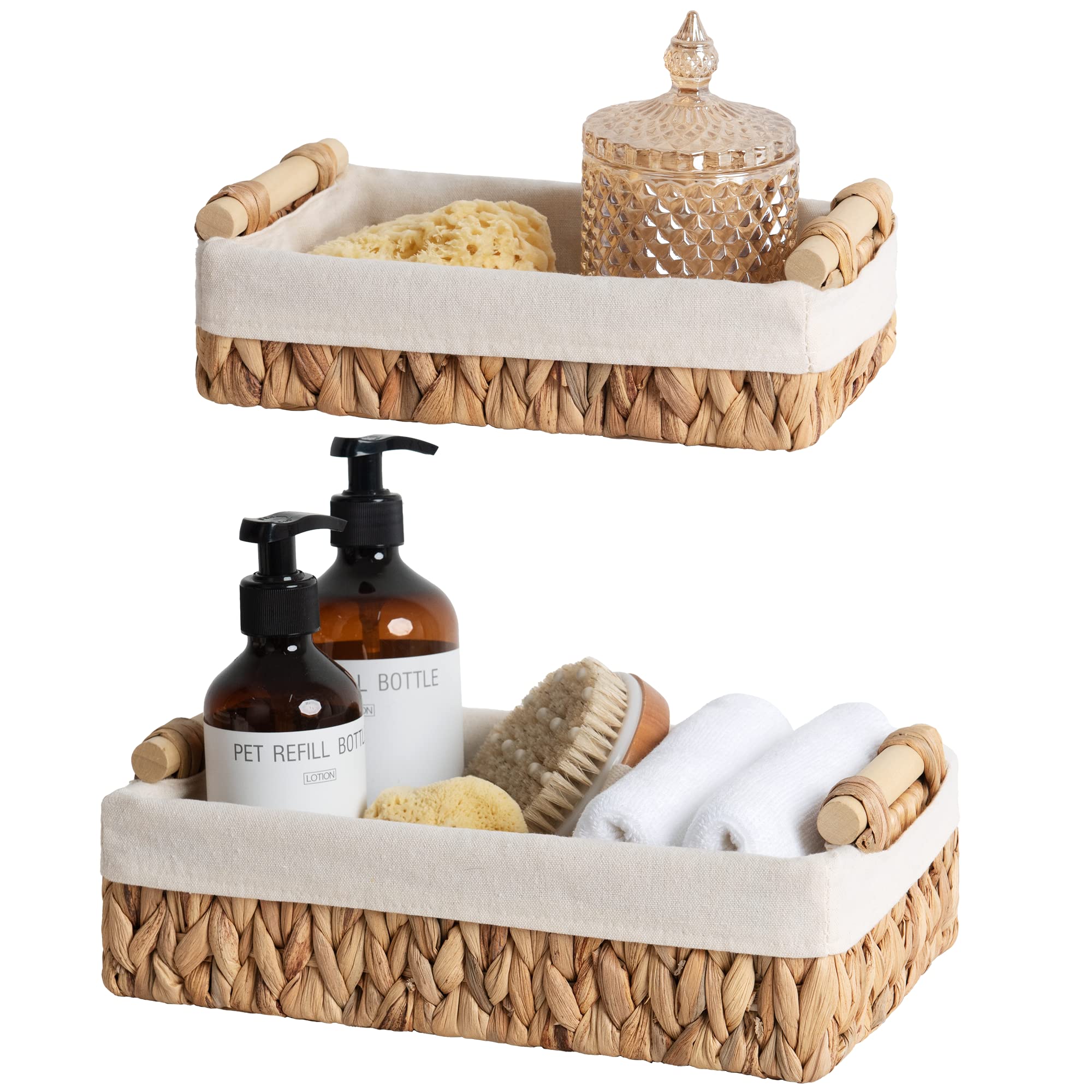 StorageWorks Small Baskets for Organizing, Wicker Bathroom Basket for Toilet Tank Top with Liner, Natural Water Hyacinth, Set of 2