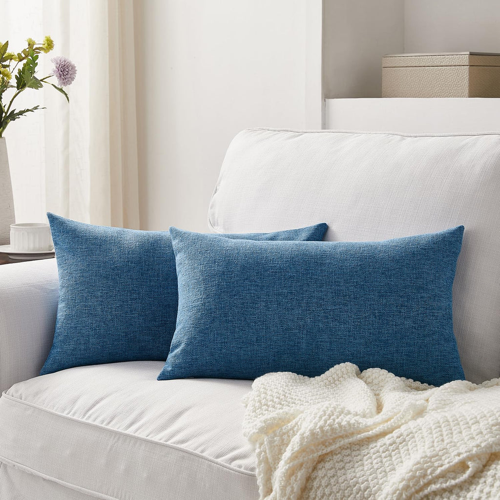 Meekio Set of 2 Ivory Throw Pillow Covers 18x18, Modern Farmhouse Linen Blend Decorative Pillow Covers for Couch Sofa Bed, Neutral Home Decor