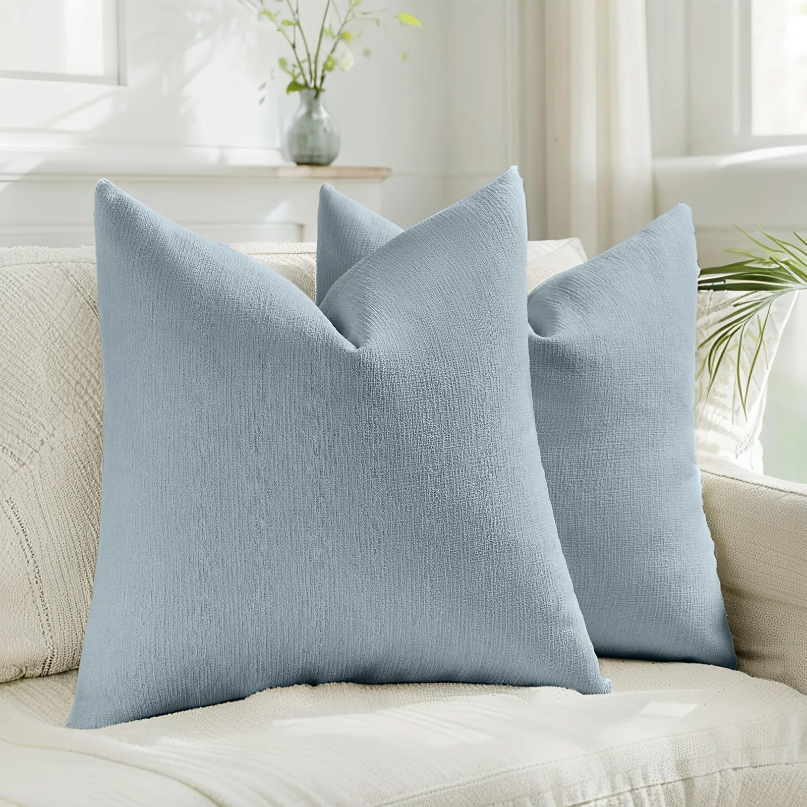 HAUSSY Pack of 2 Linen Pillow Covers 18x18 Inch, Decorative Throw Pillows Soft Boho Neutral Cushion Covers Home Decor Modern Soild Pillow Cases for Couch Living Room Sofa Bed, Coffee (Covers Only)