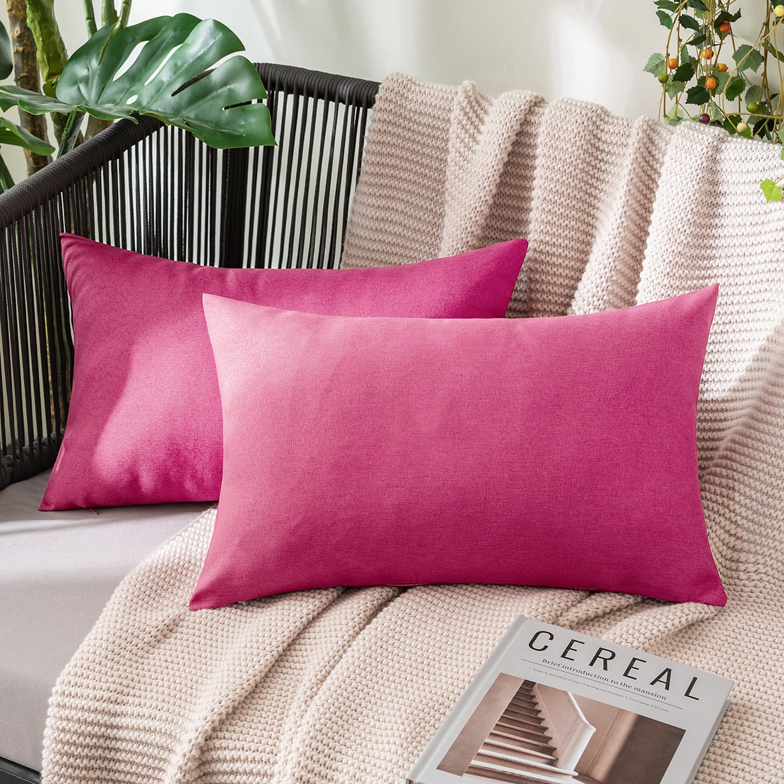 MIULEE Pack of 2 Decorative Outdoor Solid Waterproof Throw Pillow Covers Faux Linen Garden Farmhouse Cushion Cases for Patio Tent Balcony Couch Sofa 18x18 Inch Beige