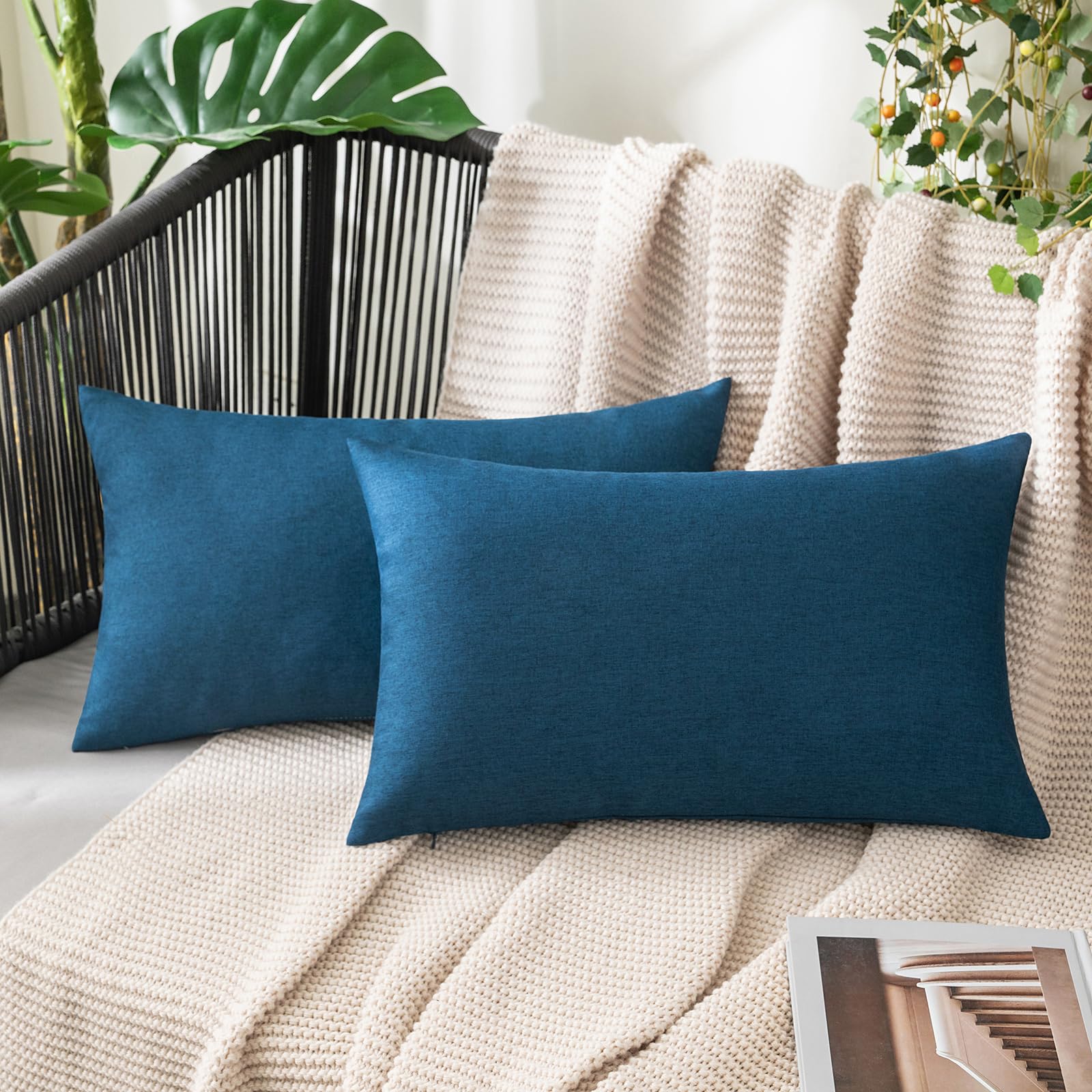 MIULEE Pack of 2 Decorative Outdoor Solid Waterproof Throw Pillow Covers Faux Linen Garden Farmhouse Cushion Cases for Patio Tent Balcony Couch Sofa 18x18 Inch Beige