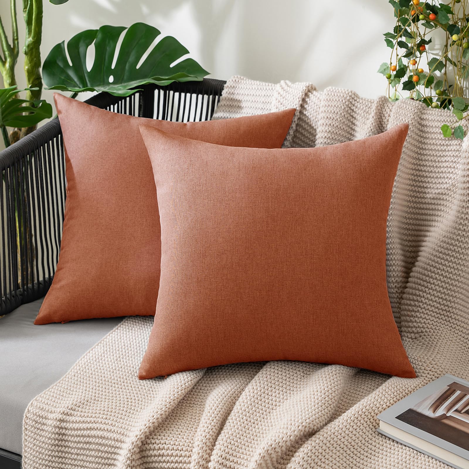 MIULEE Pack of 2 Decorative Outdoor Solid Waterproof Throw Pillow Covers Faux Linen Garden Farmhouse Cushion Cases for Patio Tent Balcony Couch Sofa 18x18 Inch Beige