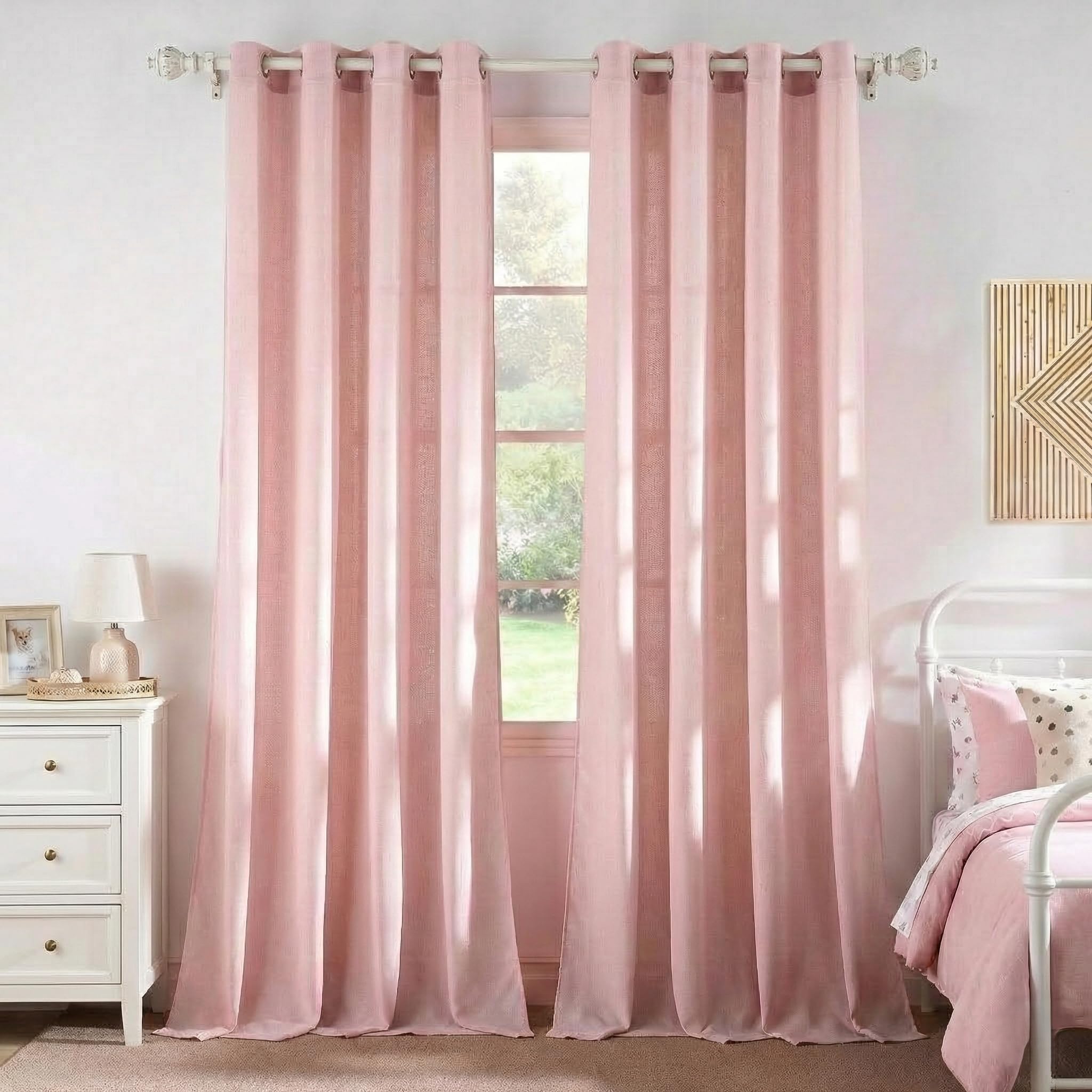 NICETOWN Natural Linen Curtains 84 inch Long 2 Panels Set, Grommet Top Thick Linen Burlap Semi Sheer Vertical Drapes Privacy Assured with Light Filtering for Bedroom/Living Room, W55 x L84