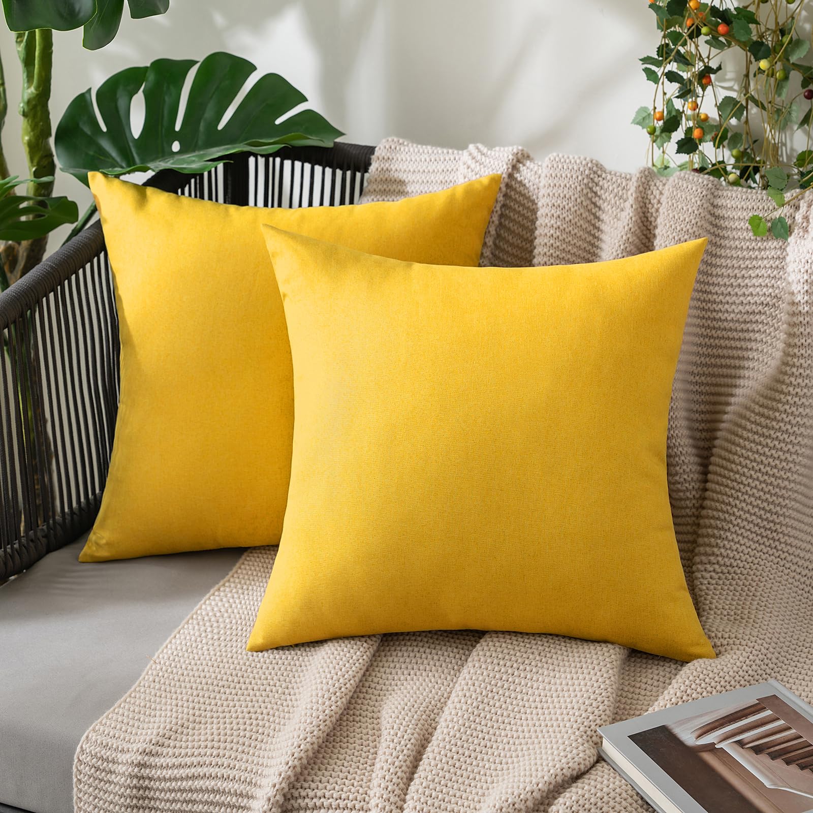 MIULEE Pack of 2 Decorative Outdoor Solid Waterproof Throw Pillow Covers Faux Linen Garden Farmhouse Cushion Cases for Patio Tent Balcony Couch Sofa 18x18 Inch Beige