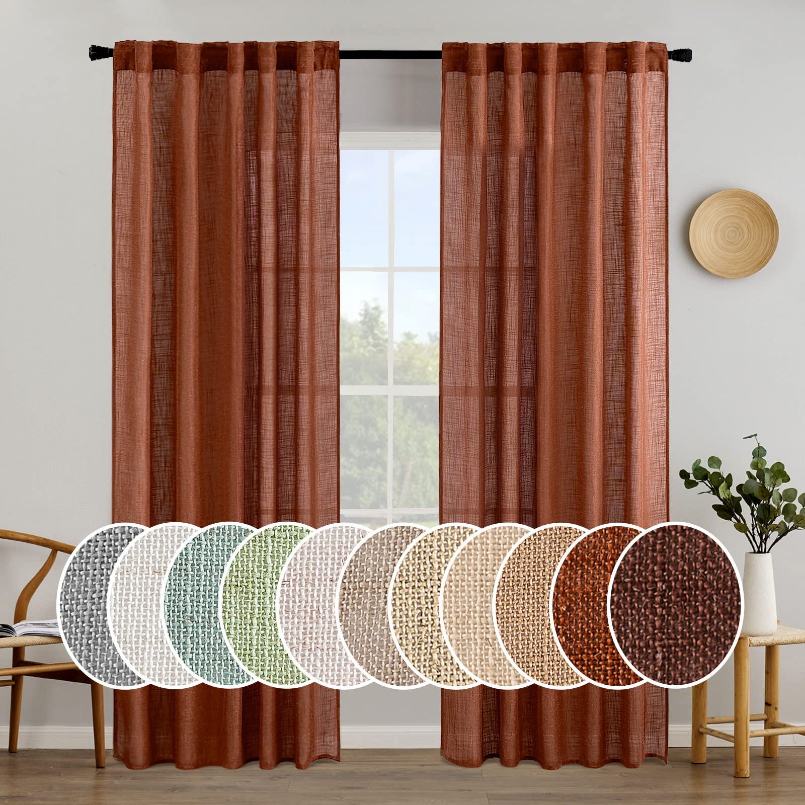 MIULEE Taupe Linen Curtains 84 Inch Length for Bedroom Living Room, Soft Thick Linen Textured Window Drapes Semi Sheer Light Filtering Back Tab Rod Pocket Burlap Look Farmhouse Country Decor, 2 Panels