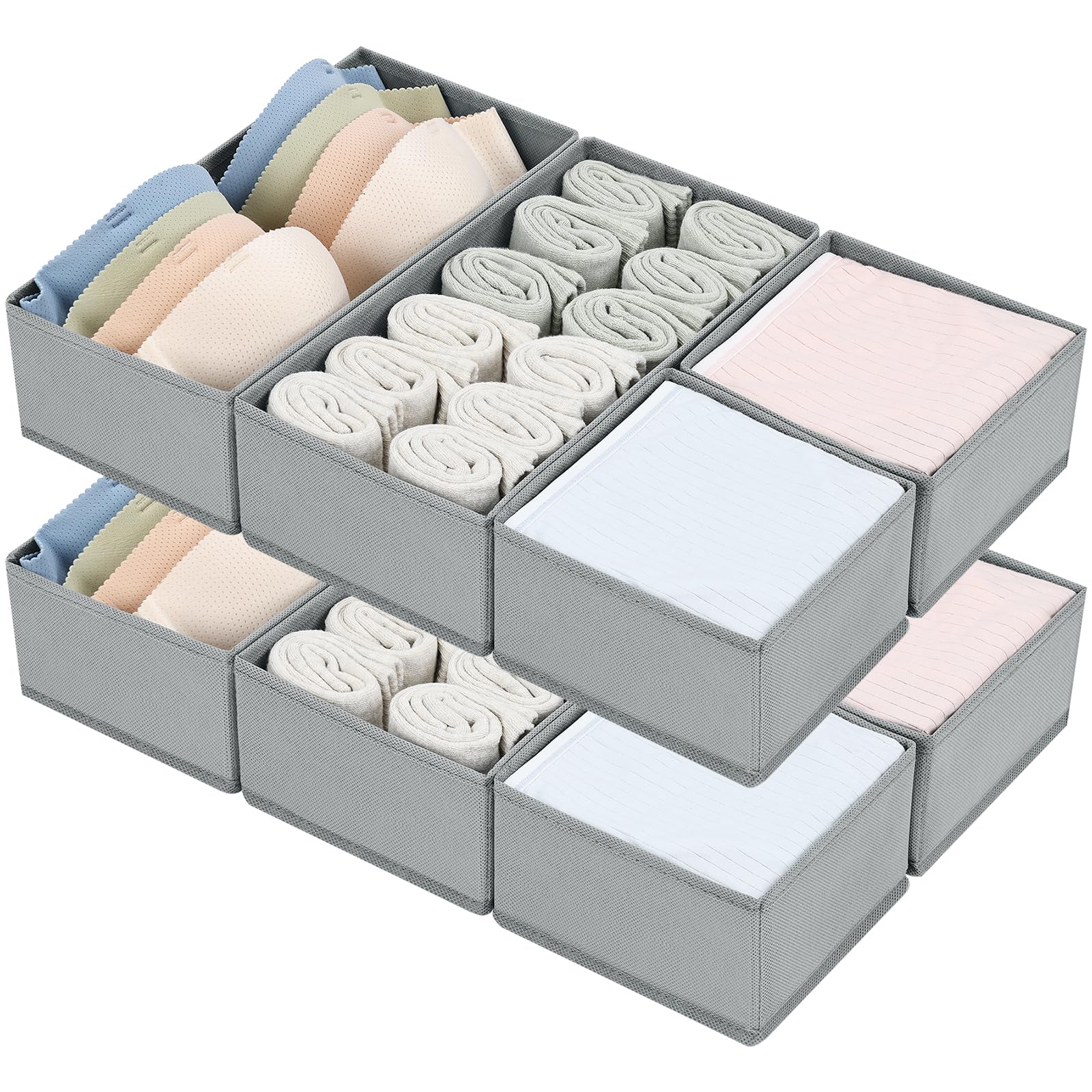 DIMJ Drawer Organizers Clothes, Dresser Organizer Bins for Baby Clothes,Underwear and Sock, Fabric Closet Organization and Storage Boxs, Drawer Dividers for Nursery, Clothing, Tie - 4 Pack, Beige