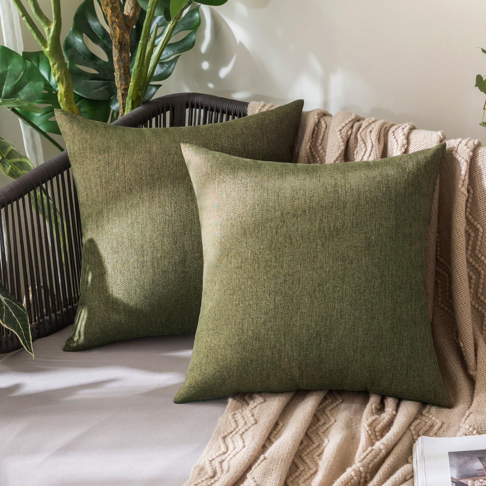 MIULEE Pack of 2 Decorative Outdoor Solid Waterproof Throw Pillow Covers Faux Linen Garden Farmhouse Cushion Cases for Patio Tent Balcony Couch Sofa 18x18 Inch Beige