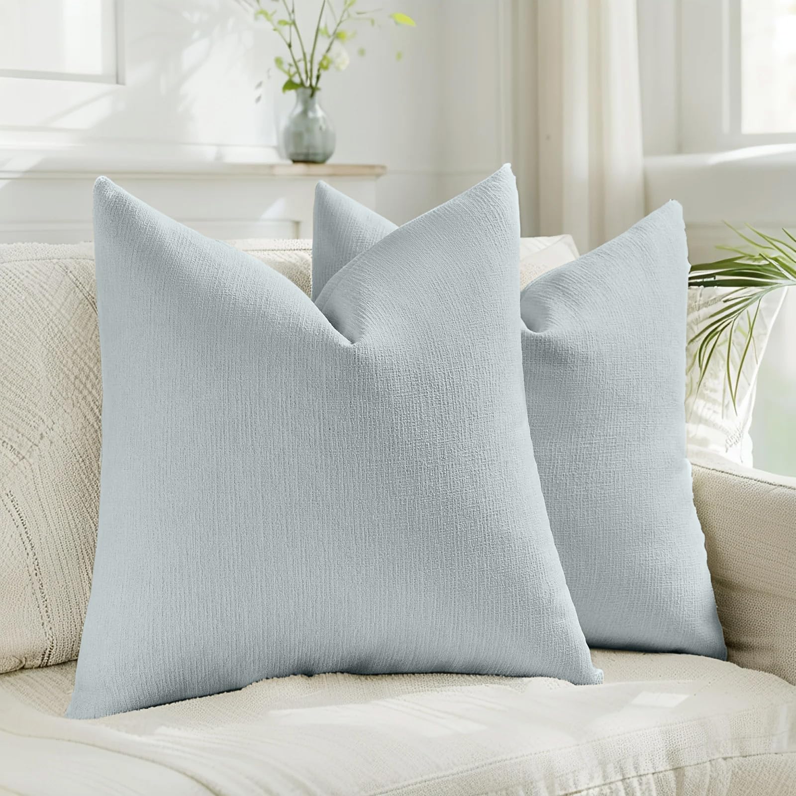 HAUSSY Pack of 2 Linen Pillow Covers 18x18 Inch, Decorative Throw Pillows Soft Boho Neutral Cushion Covers Home Decor Modern Soild Pillow Cases for Couch Living Room Sofa Bed, Coffee (Covers Only)