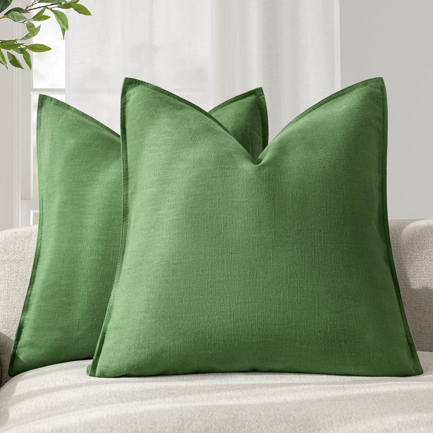 Foindtower Pack of 2, Decorative Linen Soild Throw Pillow Covers Soft Accent Cushion Case Boho Farmhouse Neutral Pillowcase for Couch Sofa Bedroom Living Room Home Decor 20 x 20 Inch Natural Beige