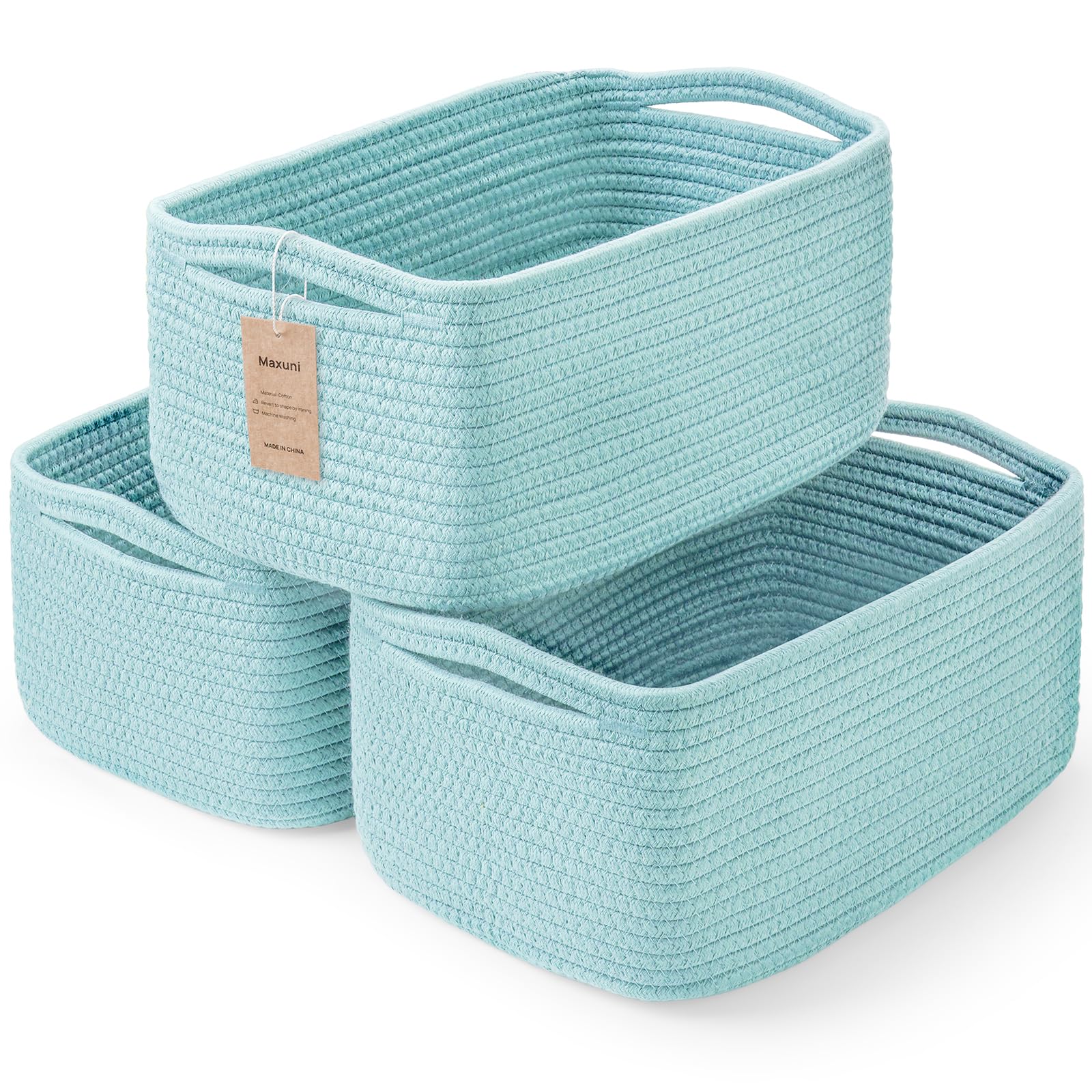 3-Pack Small Storage Baskets for Organizing | Woven Shelf Toy Basket | Rope Baskets for Gifts Empty | Closet Organizer Bins with Handles | Cube Decorative Box | 11.8×7.8×5.1” | Mixed brown