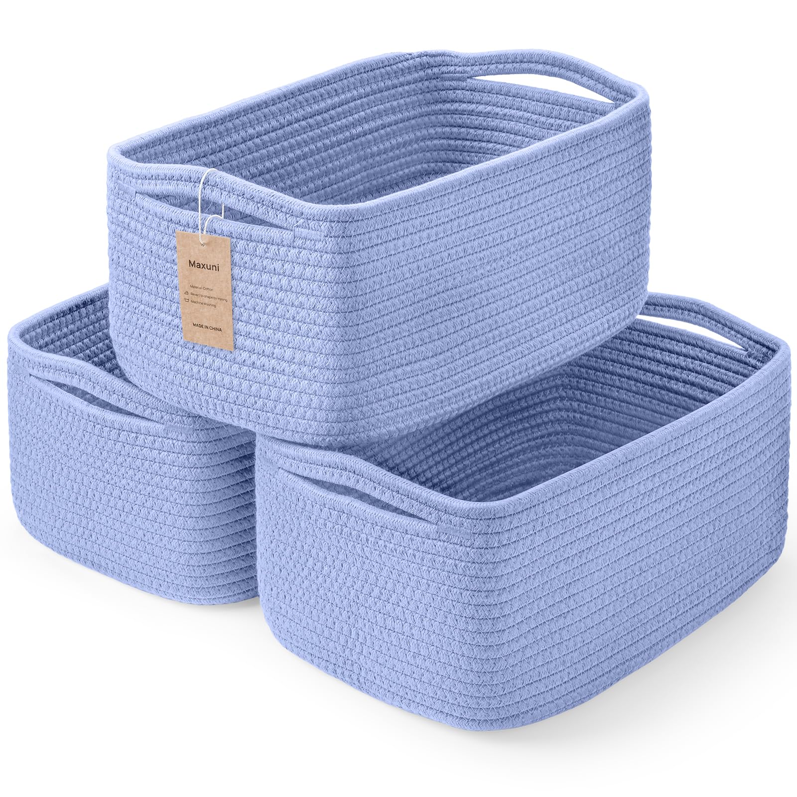 3-Pack Small Storage Baskets for Organizing | Woven Shelf Toy Basket | Rope Baskets for Gifts Empty | Closet Organizer Bins with Handles | Cube Decorative Box | 11.8×7.8×5.1” | Mixed brown