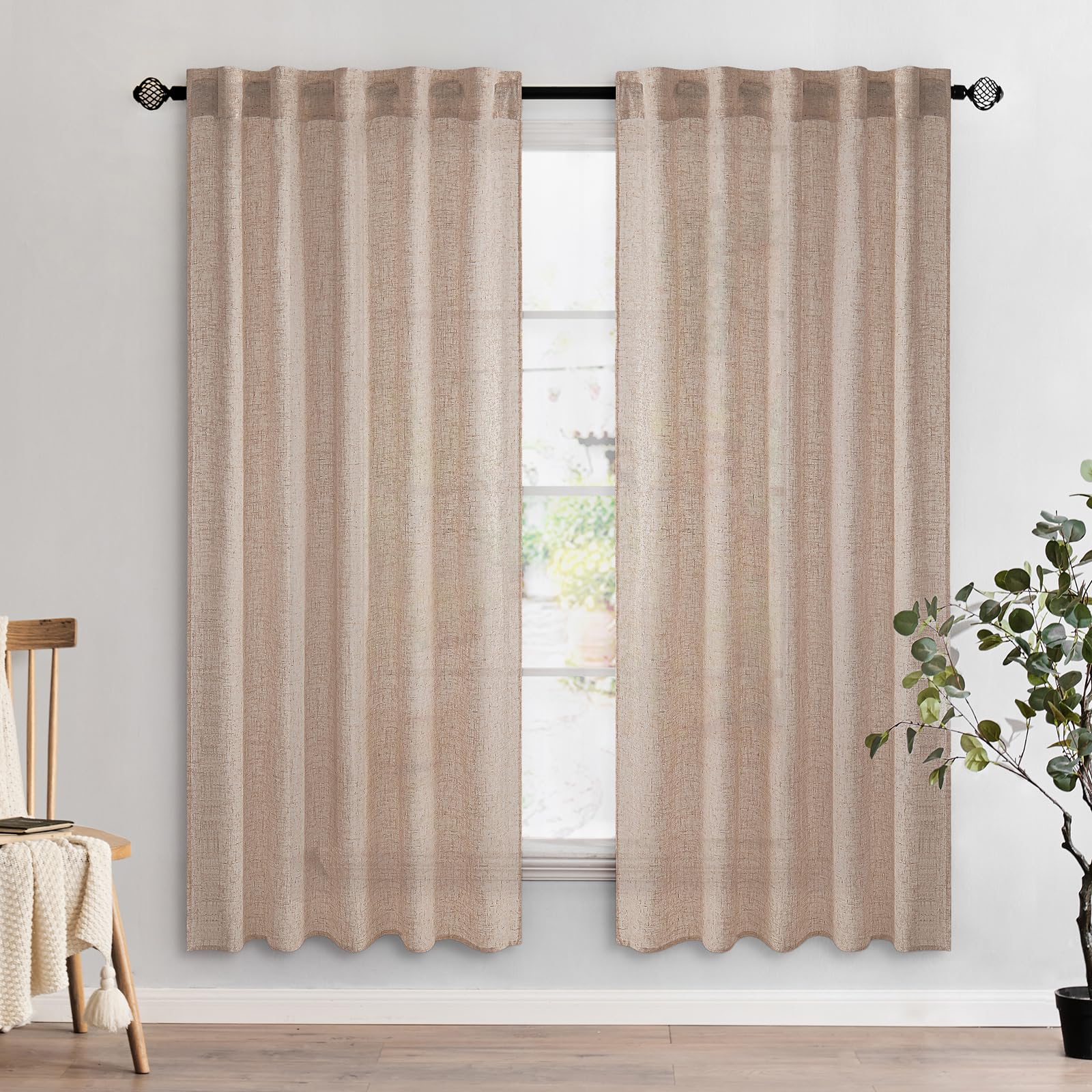 MIULEE Natural White Linen Curtains 84 Inch Long for Bedroom Living Room, Soft Thick Linen Textured Window Drapes Semi Sheer Light Filtering Rod Pocket Back Tab Neutral Farmhouse Cream Ivory 2 Panels