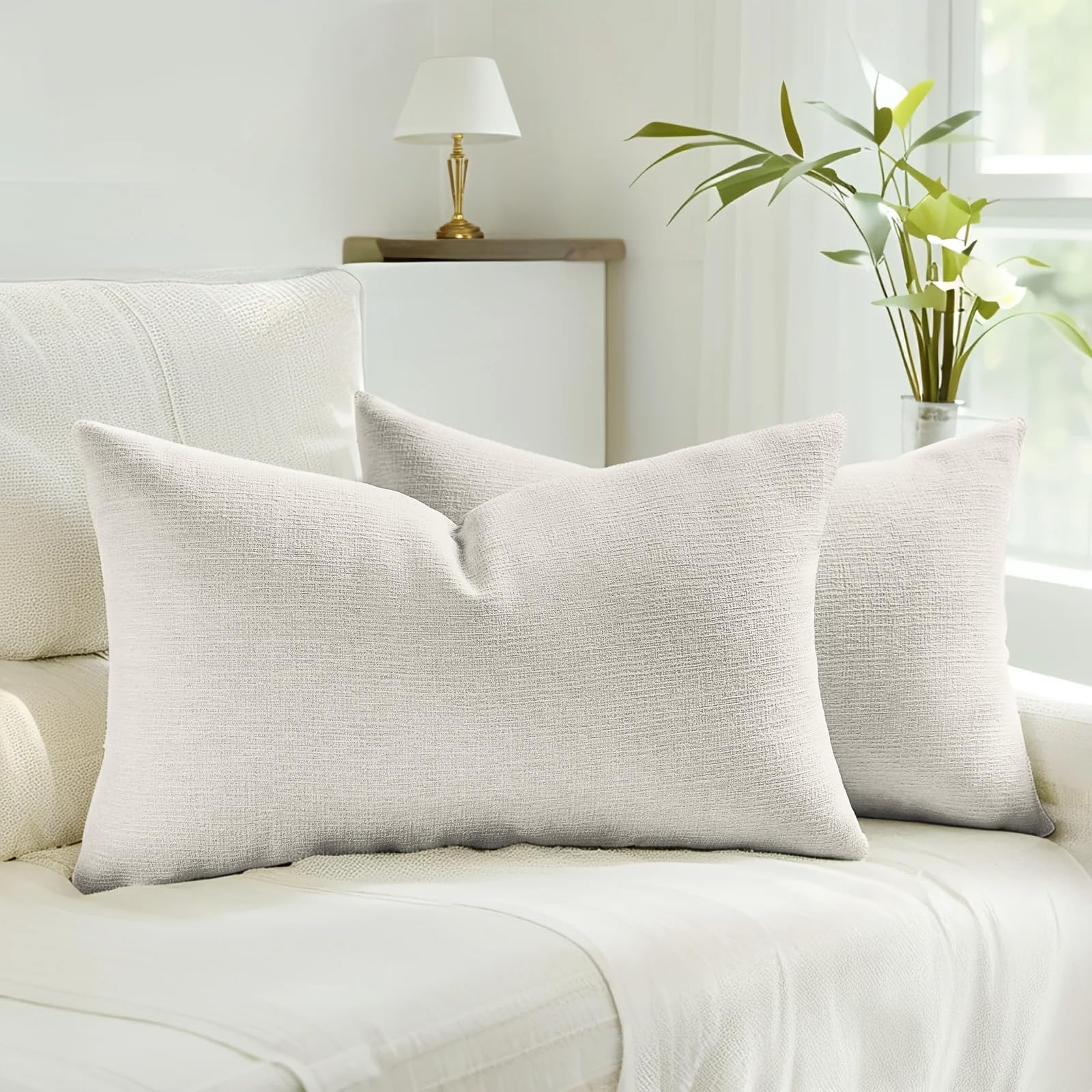 HAUSSY Pack of 2 Linen Pillow Covers 18x18 Inch, Decorative Throw Pillows Soft Boho Neutral Cushion Covers Home Decor Modern Soild Pillow Cases for Couch Living Room Sofa Bed, Coffee (Covers Only)