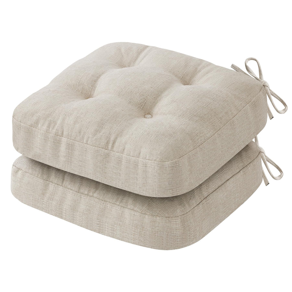 IASEAHK Chair Cushions for Dining Chairs, Dining Chair Cushions, Tufted Indoor Chair Pads with Ties & Non Slip Backing, Seat Cushions for Kitchen Chairs 16.5” x 16.5” x 3.5”, Set of 2, Beige