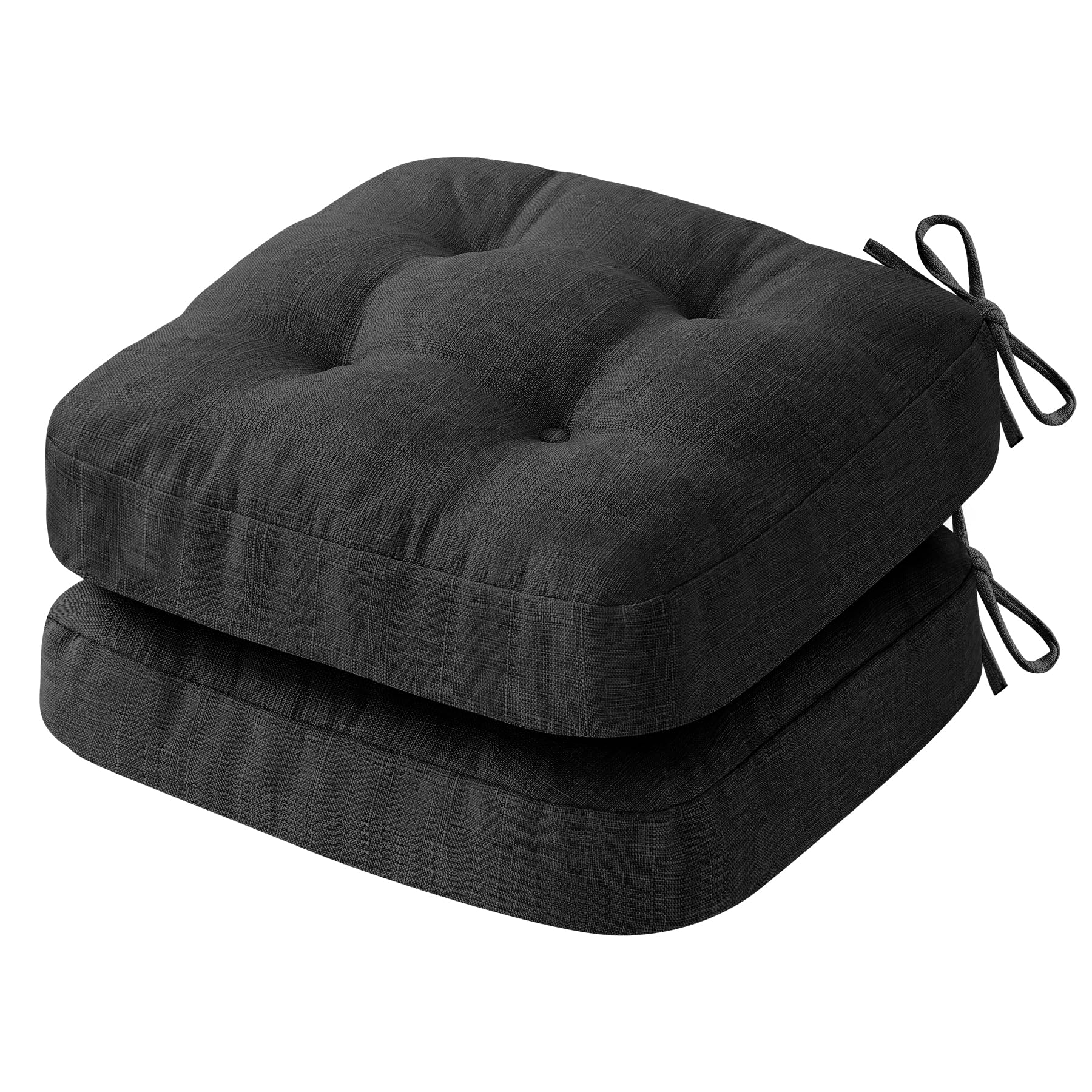 IASEAHK Chair Cushions for Dining Chairs, Dining Chair Cushions, Tufted Indoor Chair Pads with Ties & Non Slip Backing, Seat Cushions for Kitchen Chairs 16.5” x 16.5” x 3.5”, Set of 2, Beige