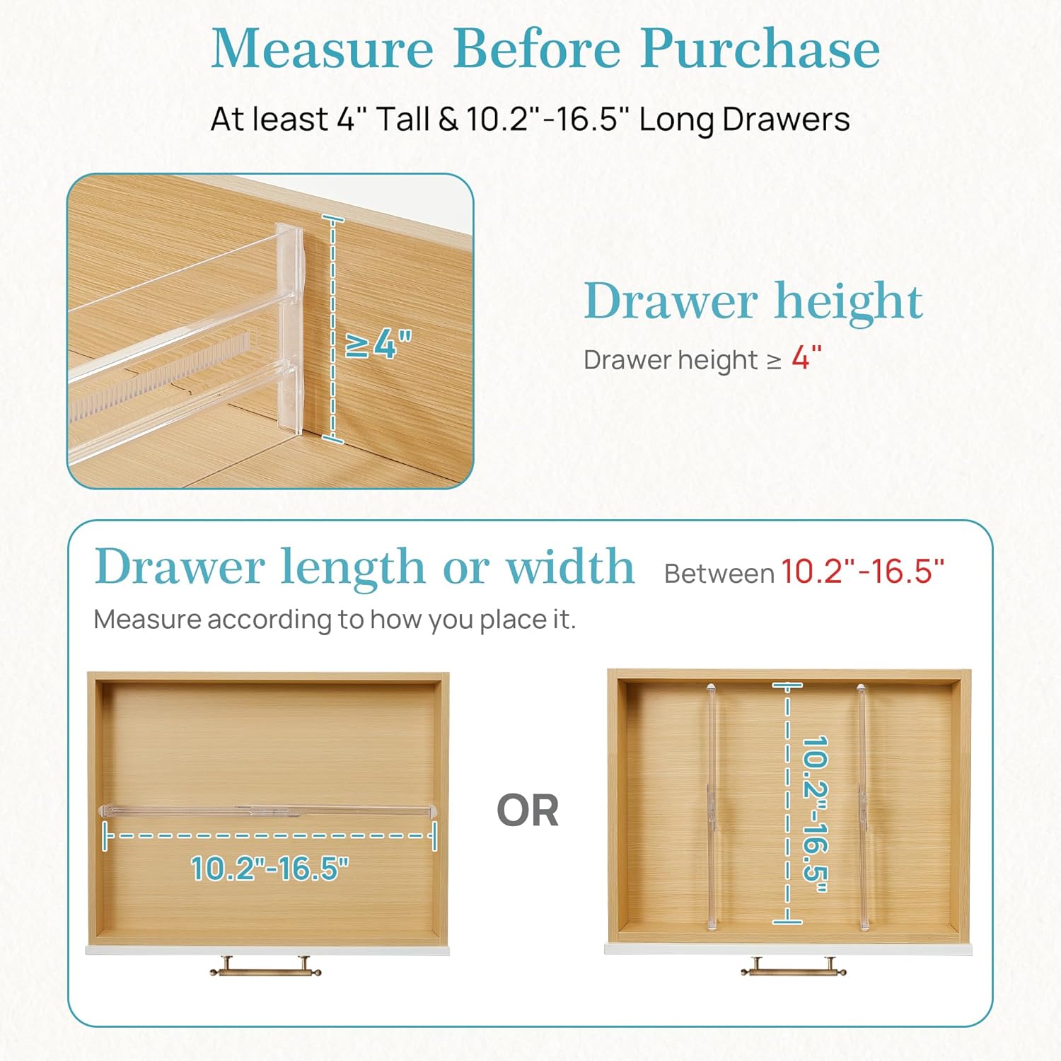 Vtopmart 12 Pack Drawer Dividers for Clothes, 4" High 10.2"-16.5" Adjustable Expandable Dresser Drawer Organizer, Clear Plastic Separators for Dresser, Baby Clothing, Underwear, Cosmetic, Toiletries