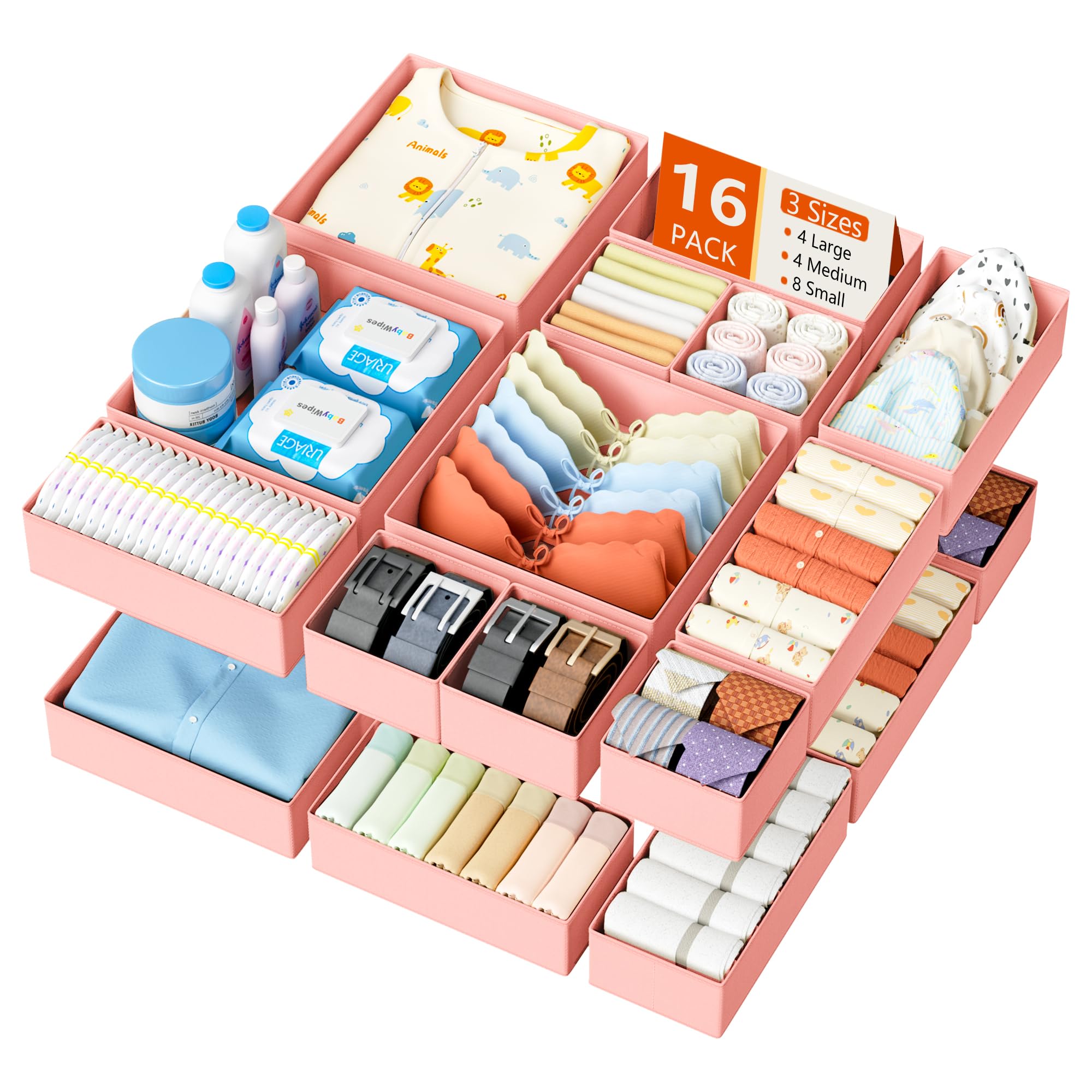 DIMJ Drawer Organizer Clothes Storage - 18 Pack Baby Dresser Organizer for Nursery, Foldable Closet Drawer Organizer Bins for Bedroom Organization, Fabric Storage Dividers for Socks, Underwears, Bras