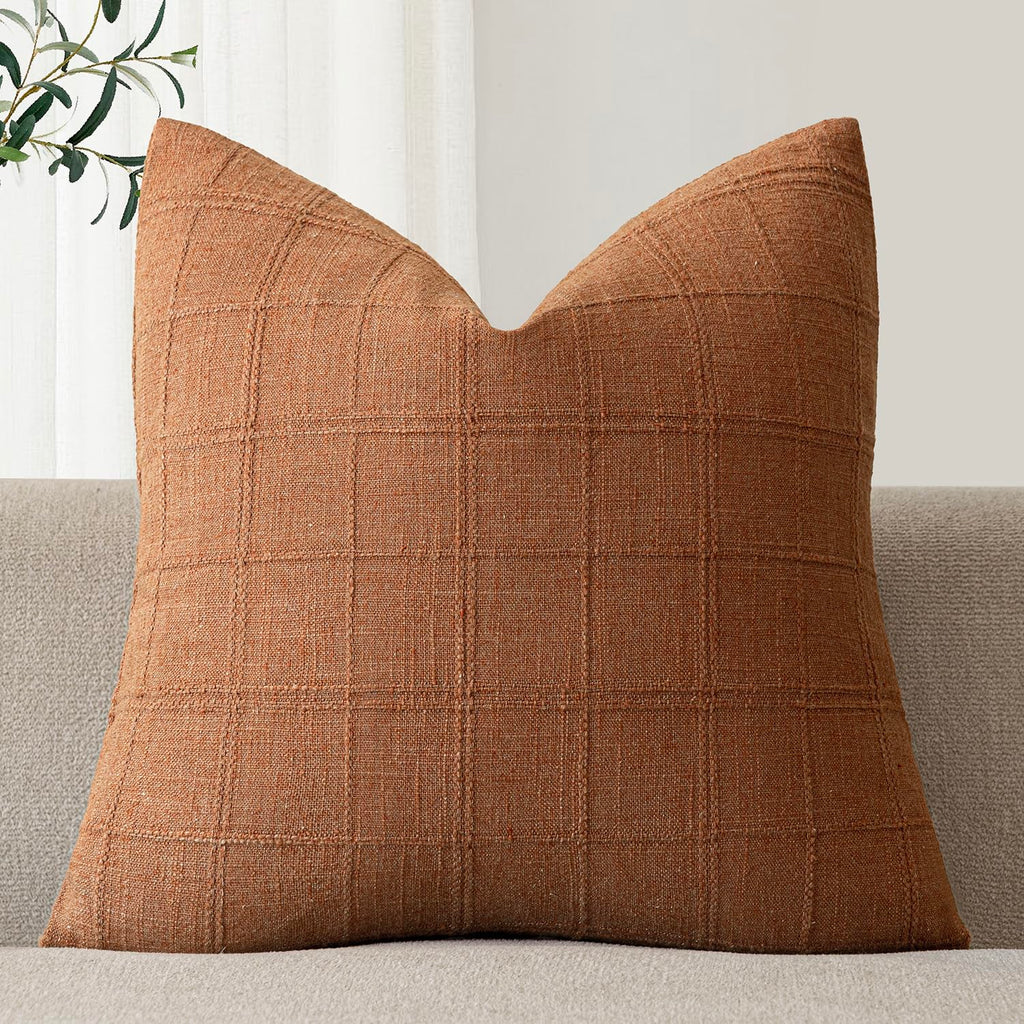 Foindtower Set of 1 Decorative Linen Check Throw Pillow Cover Neutral Farmhouse Lumbar Cushion Cover Modern Boho Home Decor for Sofa Chair Couch Bedroom Living Room,12×20 Inch,Natural Beige