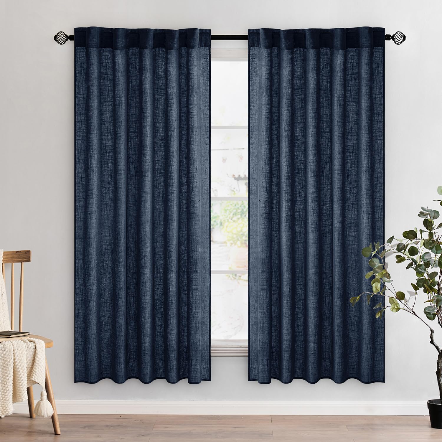 MIULEE Natural White Linen Curtains 84 Inch Long for Bedroom Living Room, Soft Thick Linen Textured Window Drapes Semi Sheer Light Filtering Rod Pocket Back Tab Neutral Farmhouse Cream Ivory 2 Panels