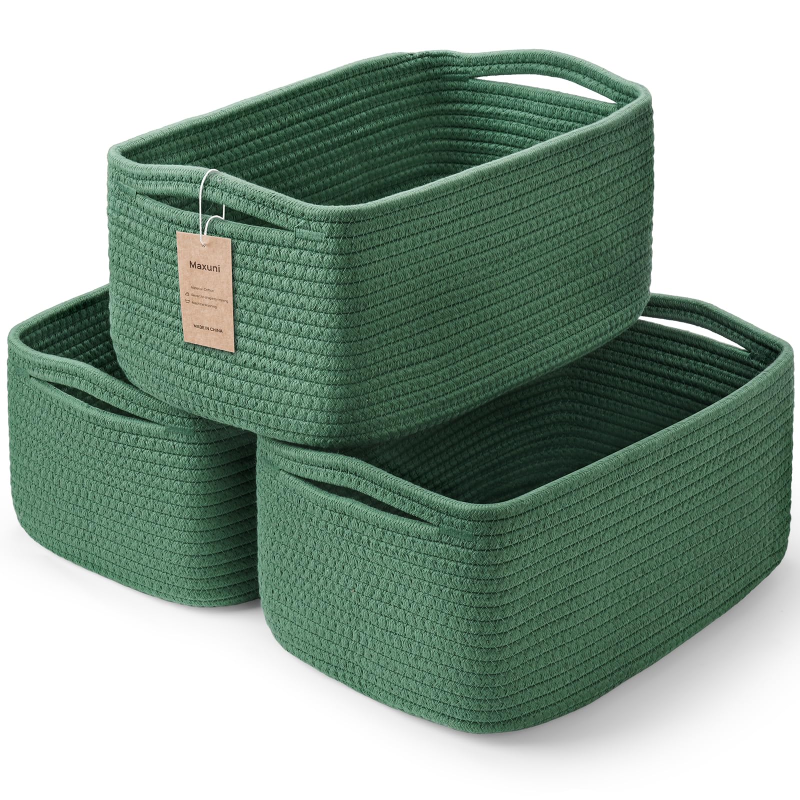 3-Pack Small Storage Baskets for Organizing | Woven Shelf Toy Basket | Rope Baskets for Gifts Empty | Closet Organizer Bins with Handles | Cube Decorative Box | 11.8×7.8×5.1” | Mixed brown