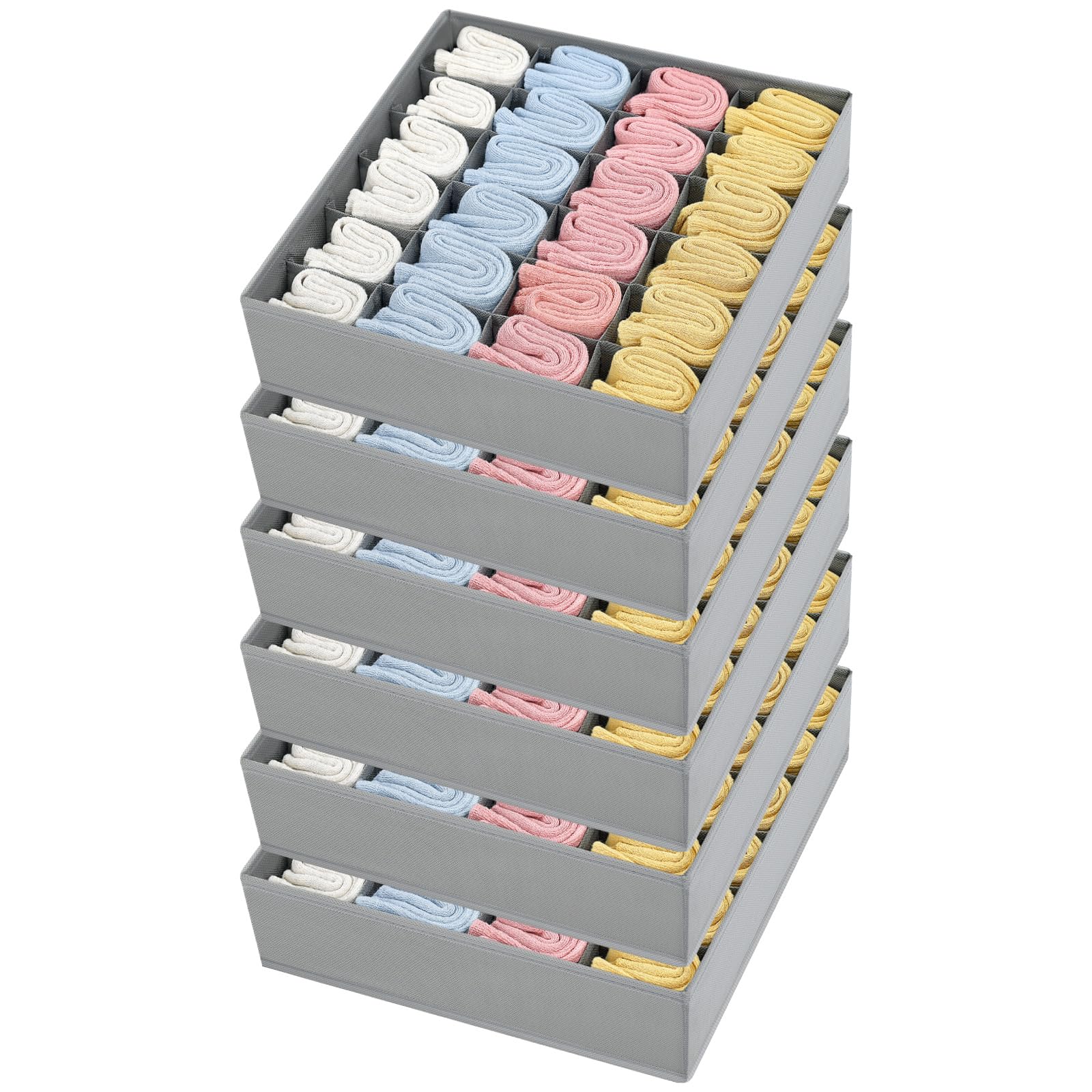 Joyoldelf Sock Drawer Organizer Divider 2 Packs Underwear Organizer, 24 Cell Closet Organizers and Storage Organizer Sock Holders Organizers for Storing Socks, Handkerchiefs, Ties, Belts (Grey)