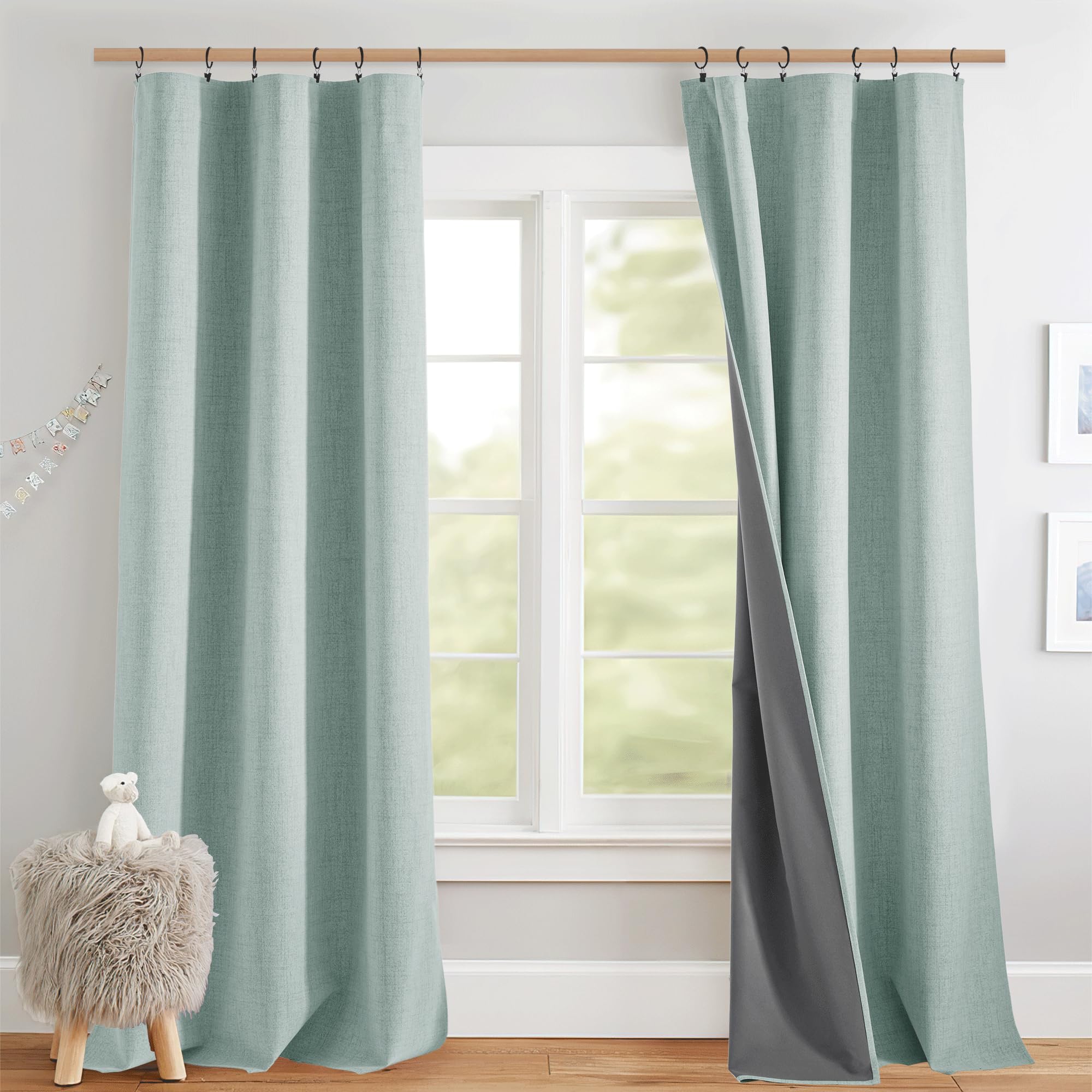NICETOWN 100% Blackout Linen Curtains 90" Long for Bedroom, Thermal Insulated Living Room Curtains with Liner, Farmhouse Style Linen Blend Window Draperies for Dining Room (2 Panels, 52" W, Natural)