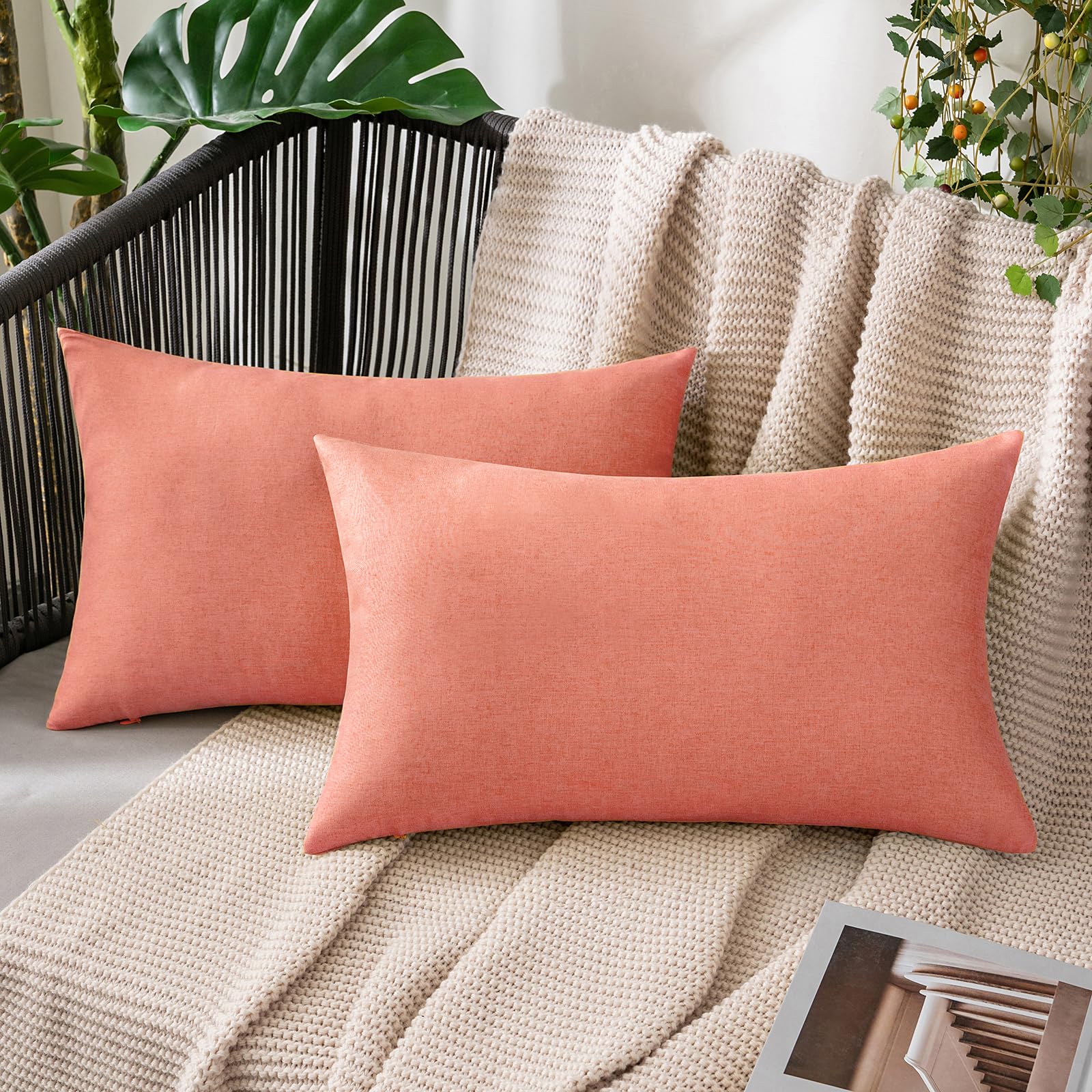 MIULEE Pack of 2 Decorative Outdoor Solid Waterproof Throw Pillow Covers Faux Linen Garden Farmhouse Cushion Cases for Patio Tent Balcony Couch Sofa 18x18 Inch Beige