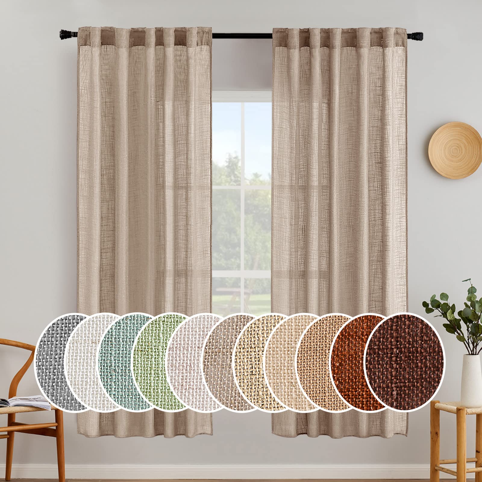 MIULEE Natural White Linen Curtains 84 Inch Long for Bedroom Living Room, Soft Thick Linen Textured Window Drapes Semi Sheer Light Filtering Rod Pocket Back Tab Neutral Farmhouse Cream Ivory 2 Panels