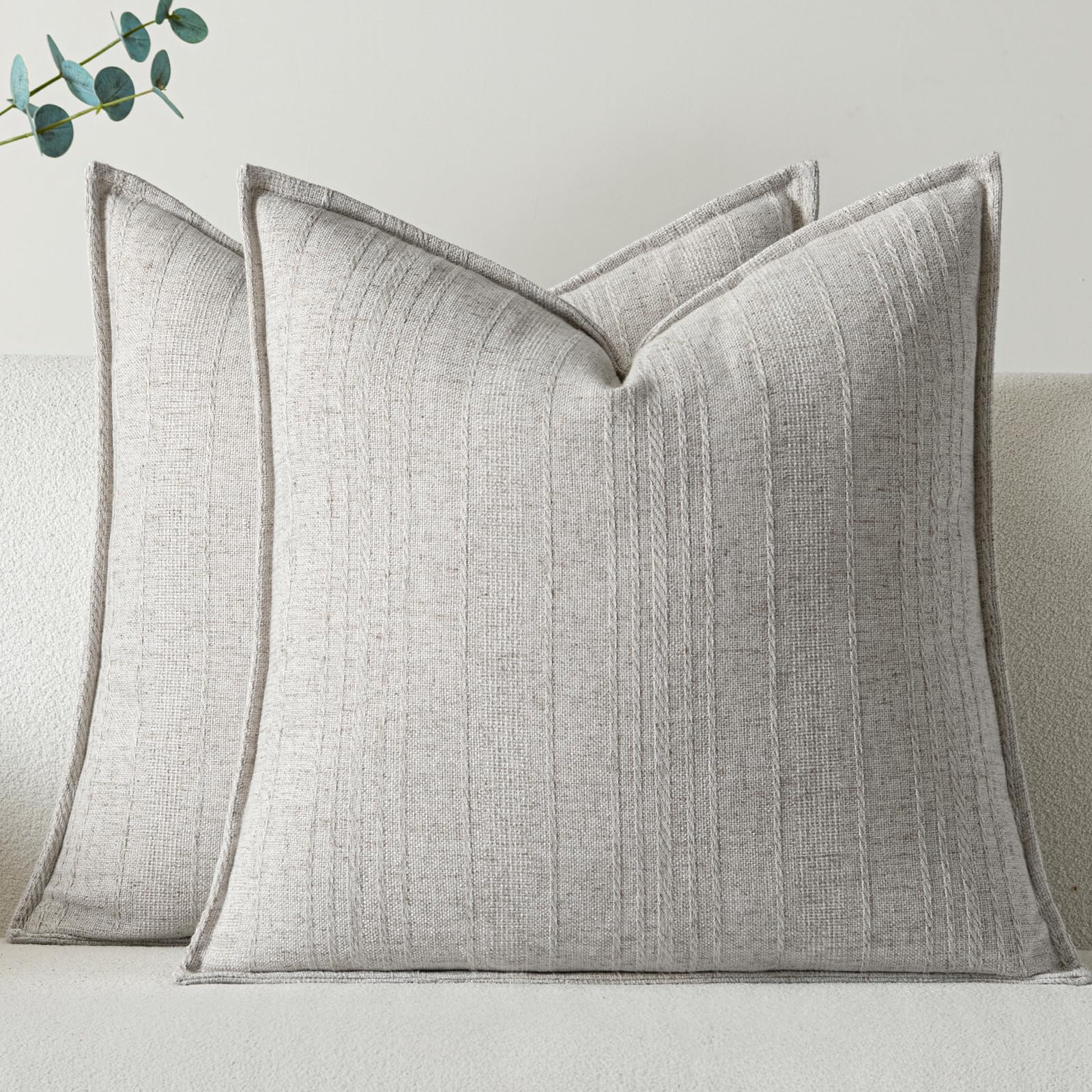 a moment Linen Pillow Covers Set of 2,Boho Farmhouse Throw Pillowcases Neutral Textured Decorative Covers for Couch Sofa Bed, Soft Linen Blend Accent Case Cushion Living Room Home Decor 20"x12"Khaki