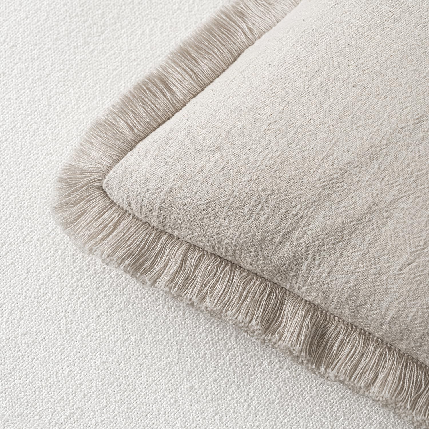 MIULEE Decorative Throw Pillow Covers Neutral Linen Fringe Throw Pillows Set of 2 Natural Beige Boho Farmhouse Cushion Cases with Tassels for Couch Sofa Bed Living Room Spring Decor 18x18 Inch
